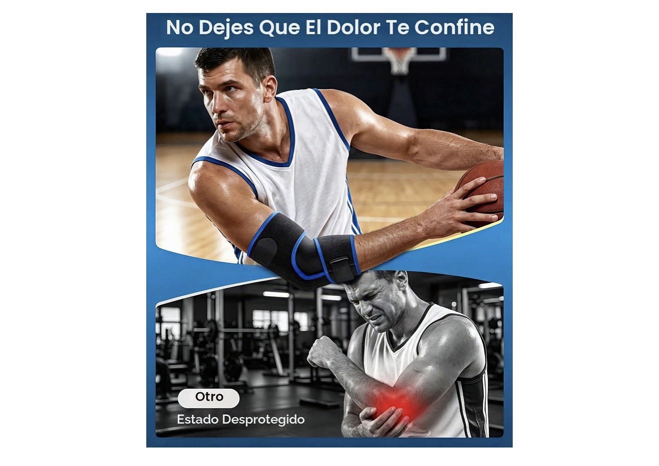 Adjustable Elbow Brace Sleeve Strap, Compression Stabilization, Black Blue