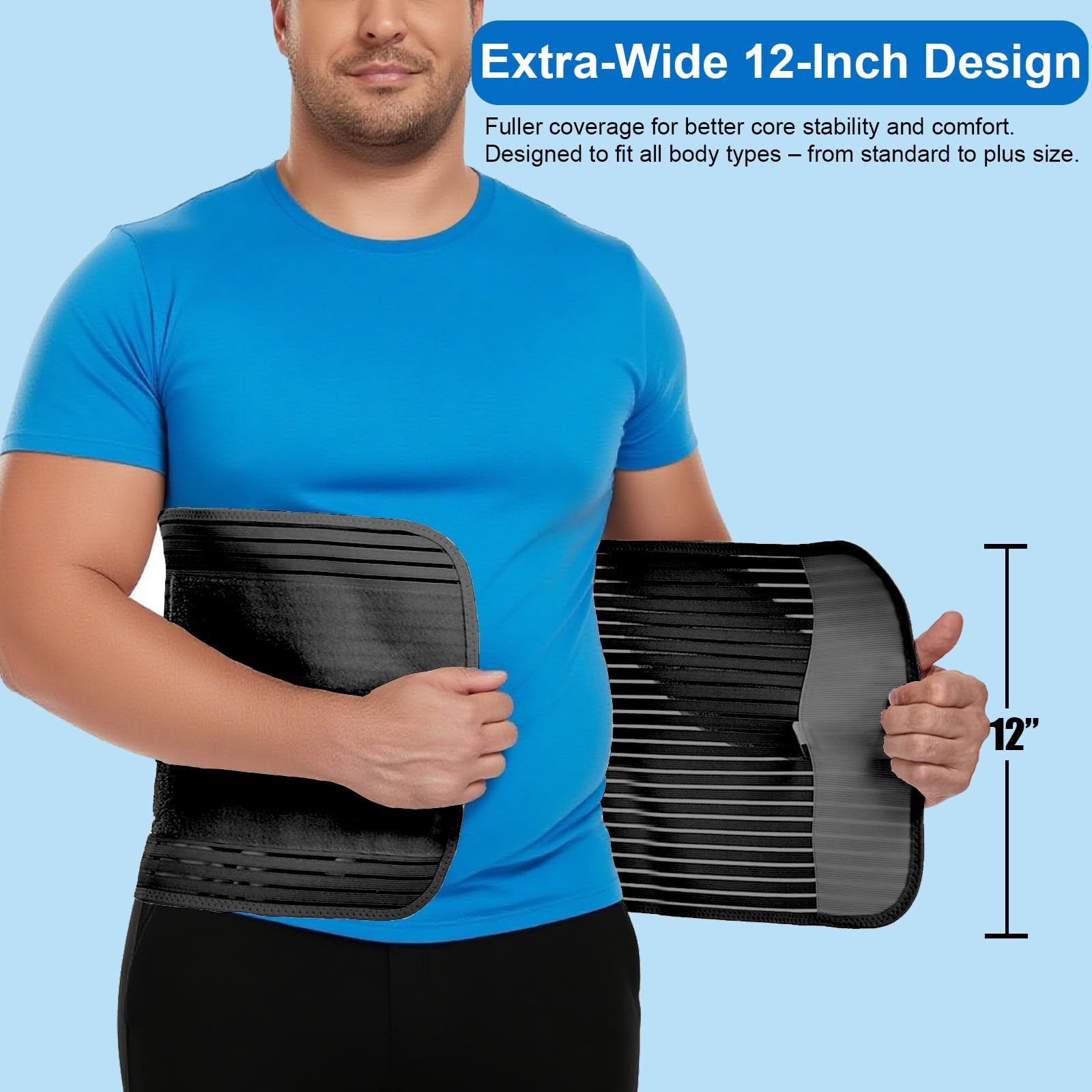 Abdominal Binder, 12-Inch Wide Elastic Belly Wrap for Plus Size Men and Women…