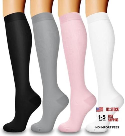 4 Pairs Compression Socks for Women and Large-X-Large 06 Black/White/Grey/Pink