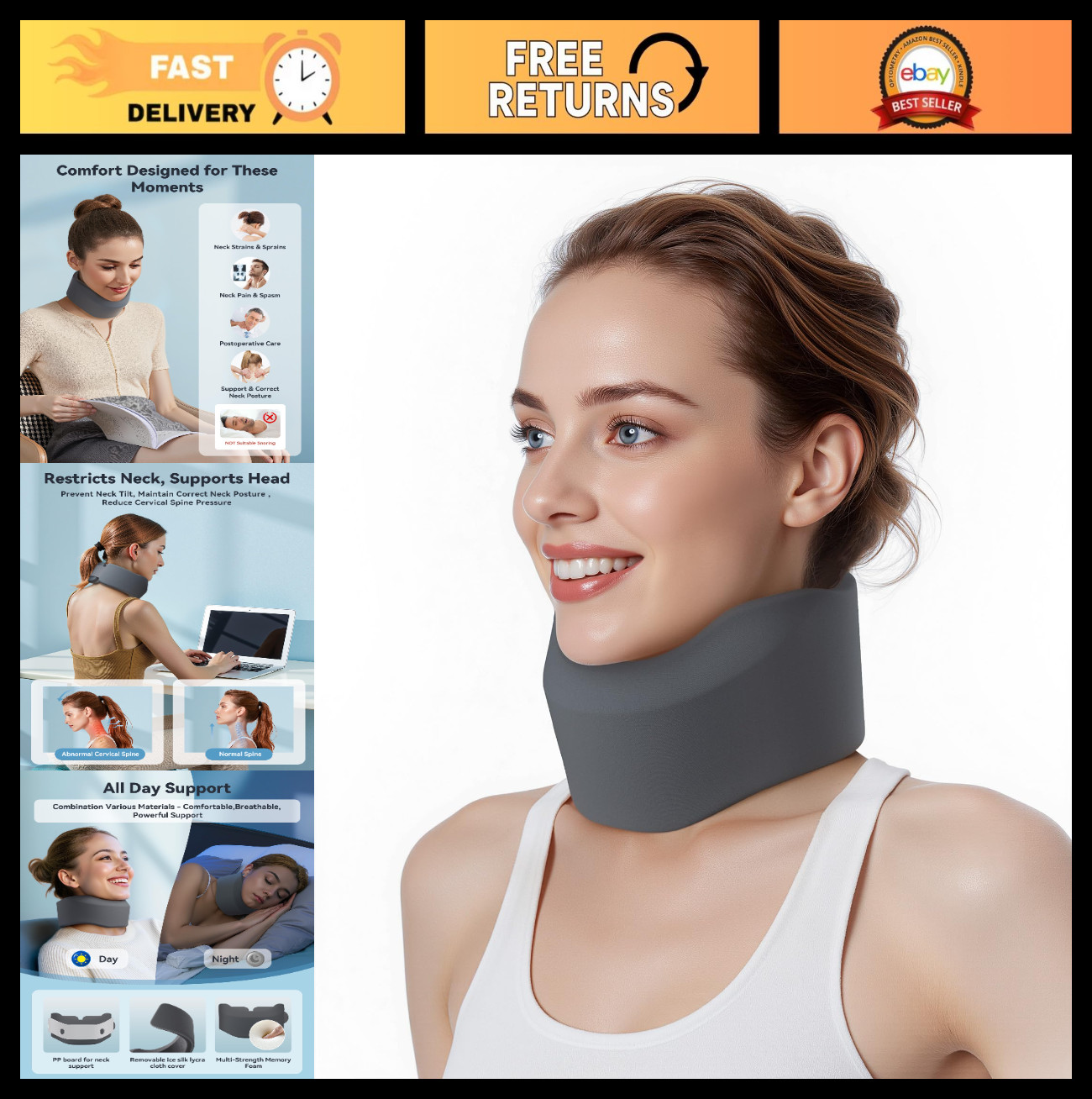 Neck Brace for Sleeping – Soft Cervical Collar for Neck Pain Relief & Support, M