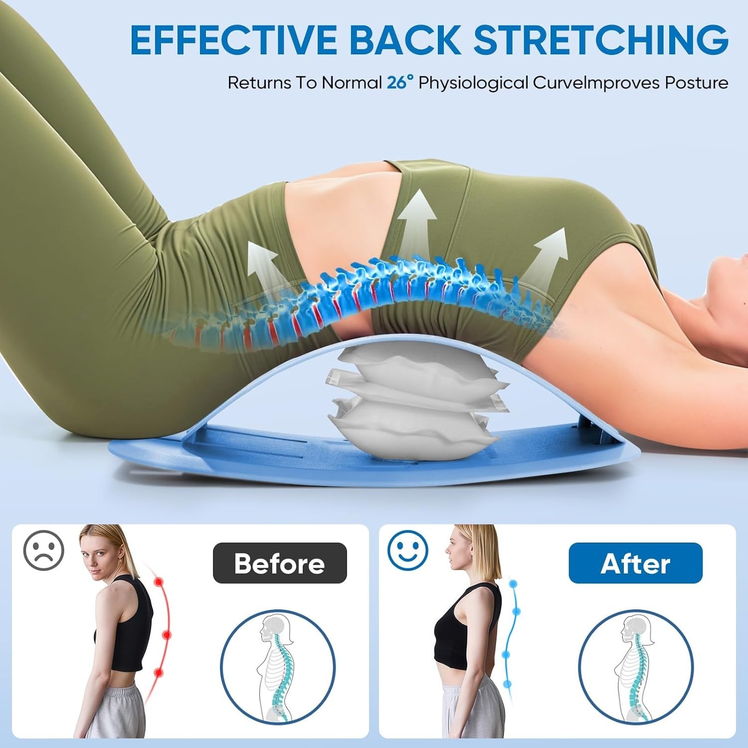 Ergonomic Lumbar Support Board, Lower Back Stretcher Adjustable Air Compressi…