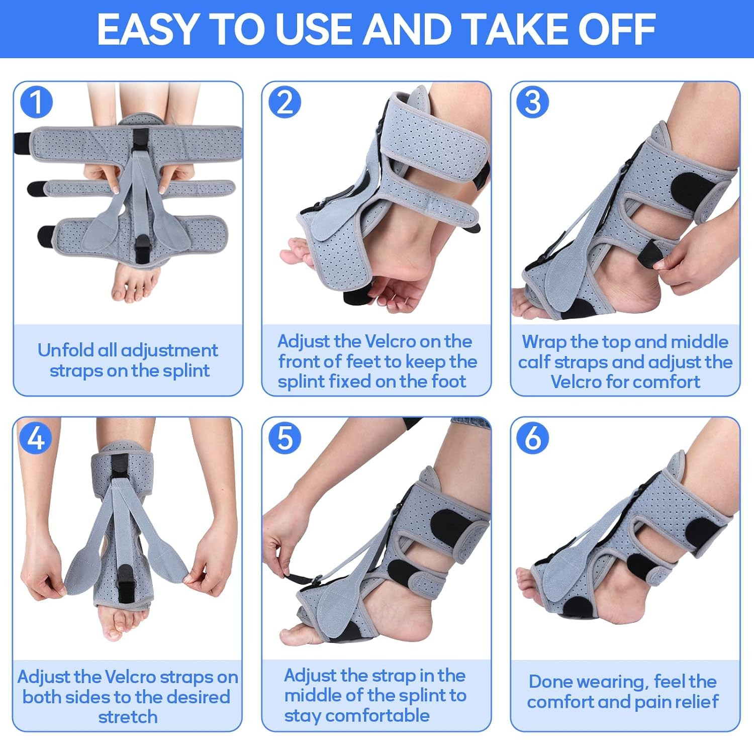 Plantar Fasciitis Night Splint for Women & Men – 3 Adjustable Straps Plantar Fas