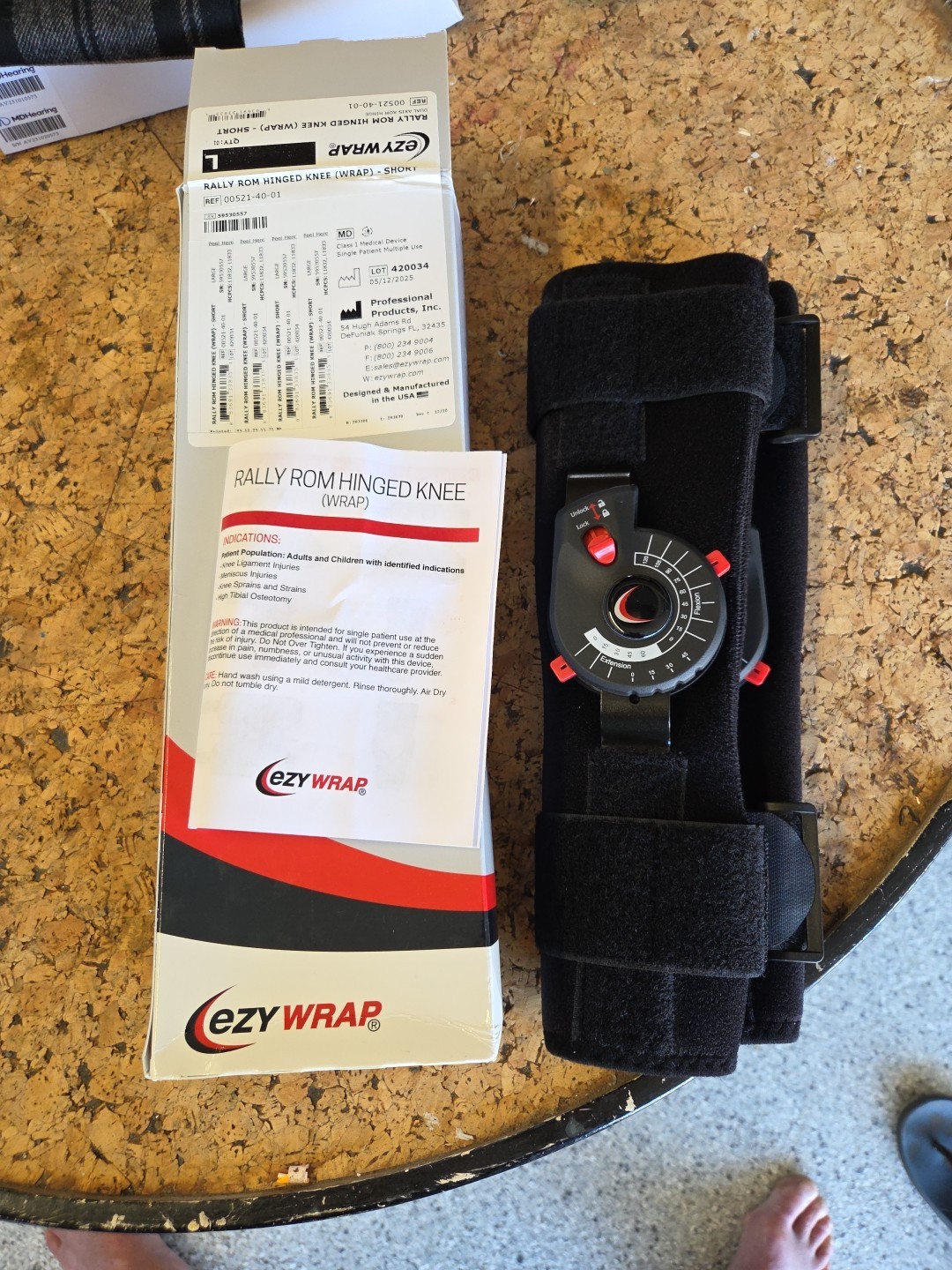 EzyWrap Rally ROM Hinged Knee Brace, Left or Right Knee L Short