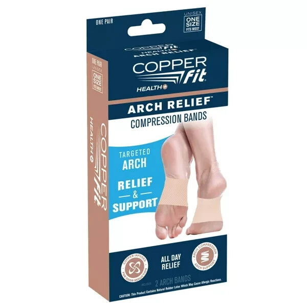 New Copper Fit Infused Arch Relief Compression Bands Unisex Beige ONE Size fits