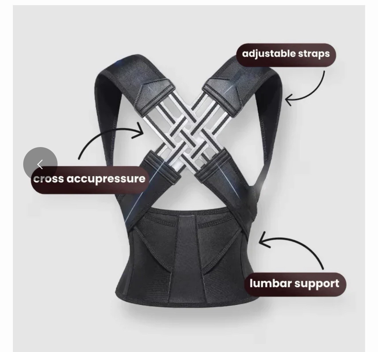 PWR Posture Adjustable Posture Corrector Back & Shoulder Brace Gray S/M