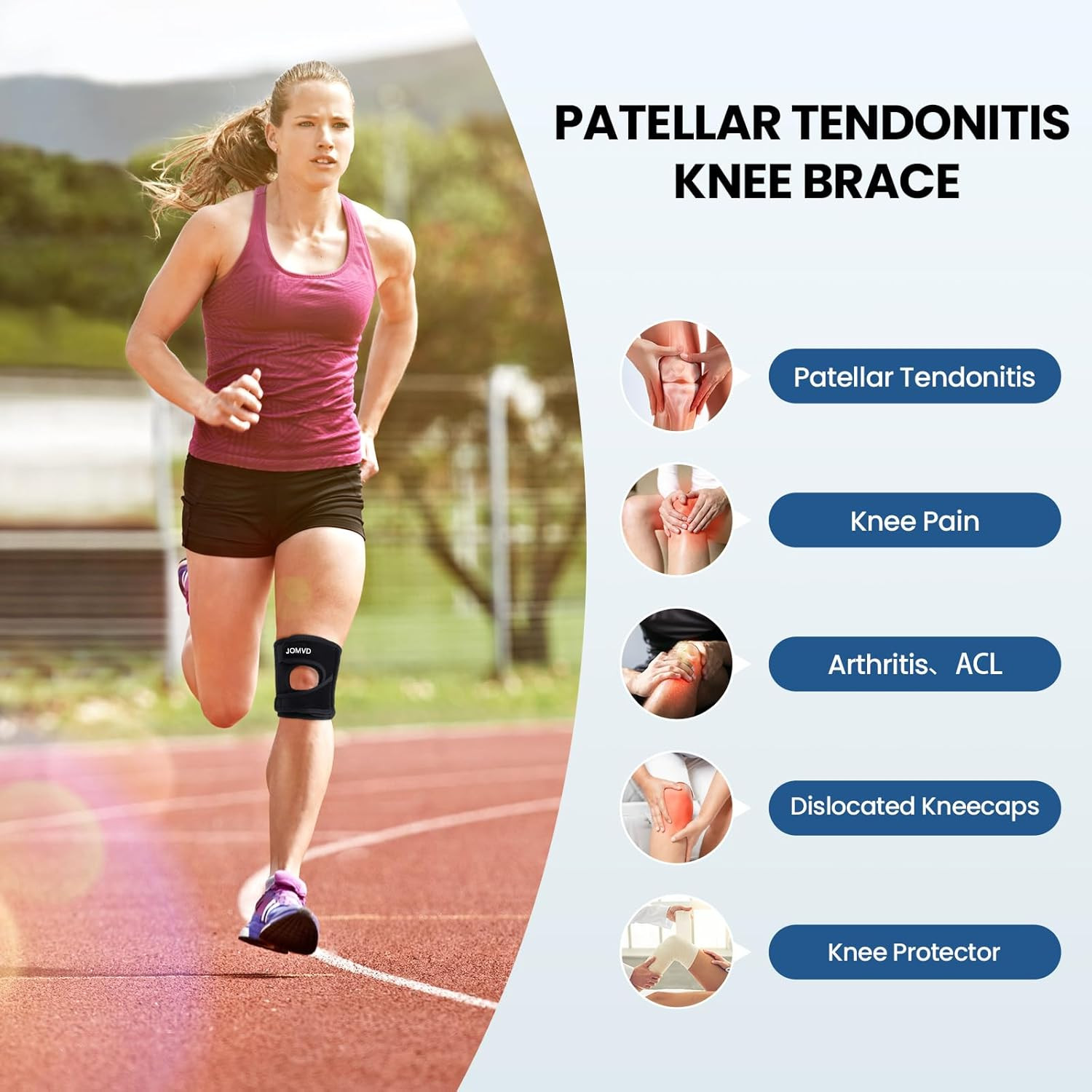 Knee Brace for Patellar Tendon, Adjustable Lightweight 1/2 Patellar Knee Support