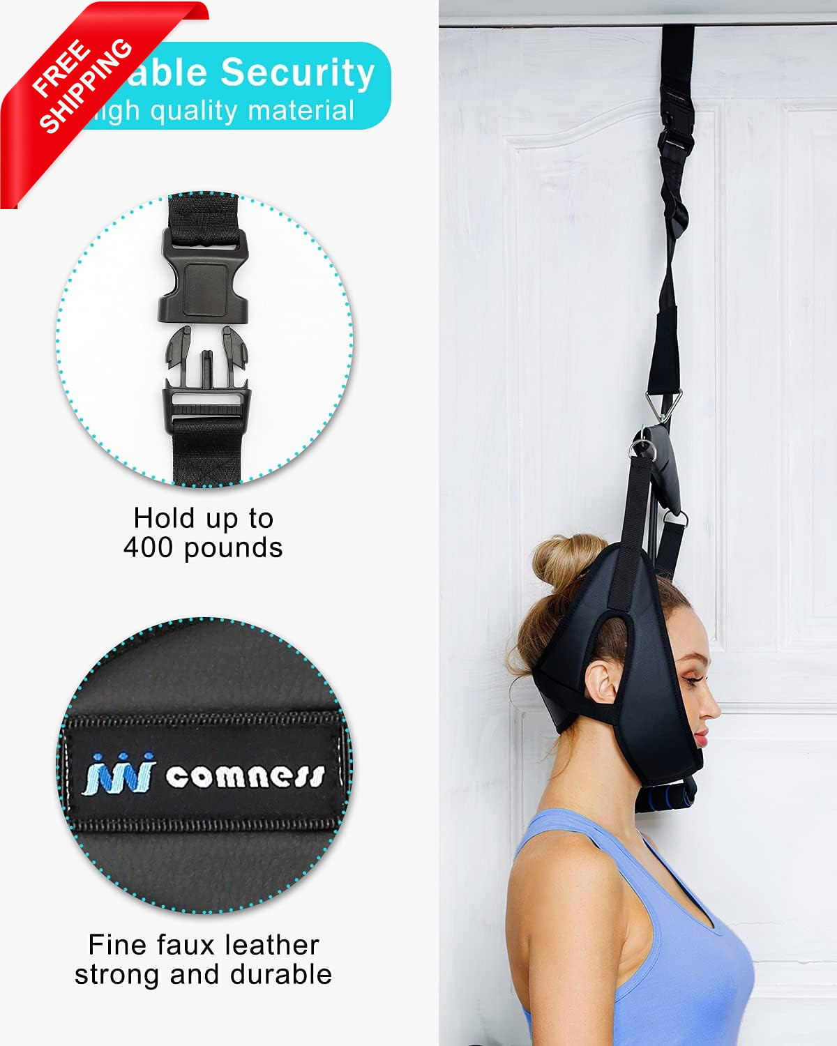 Cervical Neck Traction Device over Door for Home Use, Portable Neck Stretcher Ha