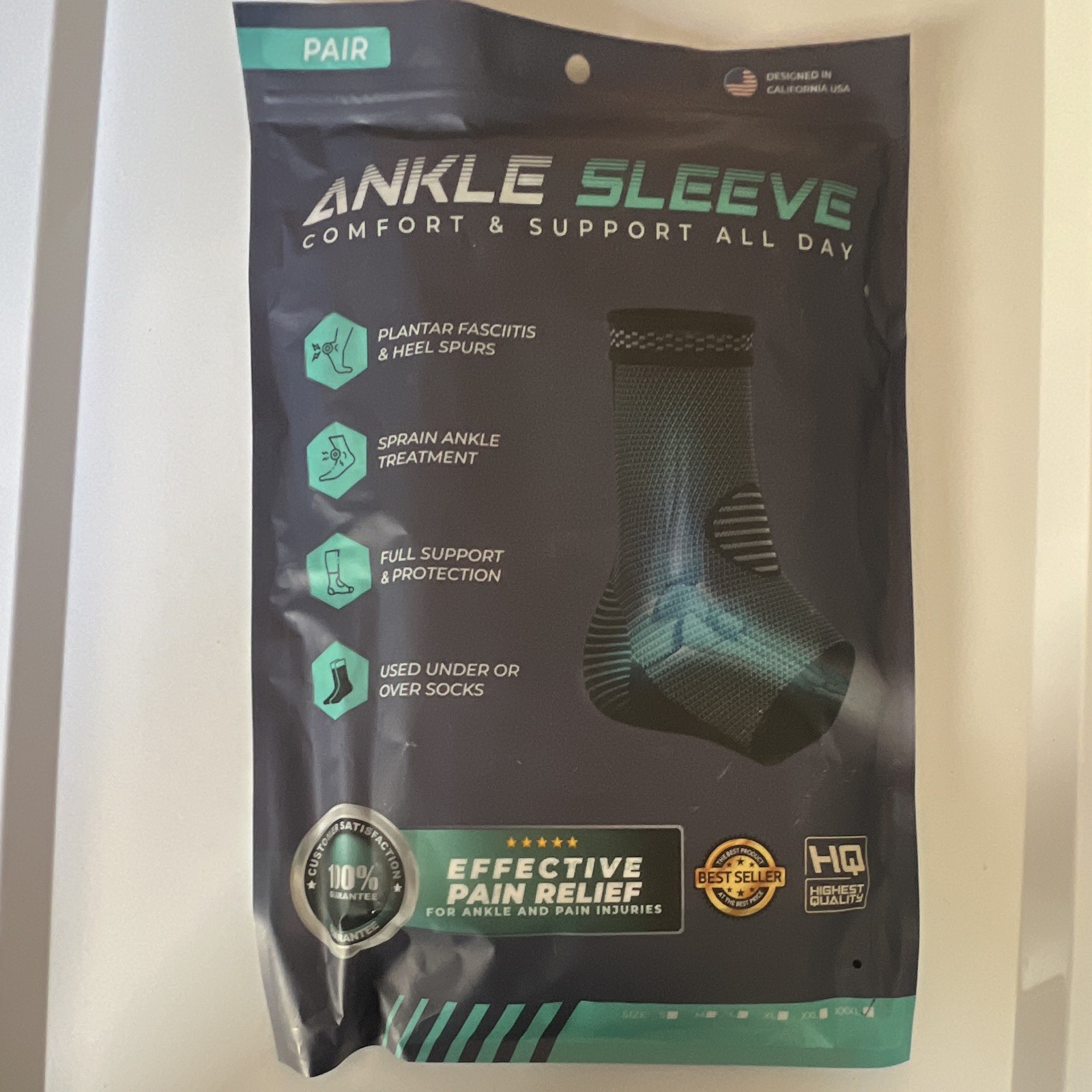 Modvel Ankle Compression Sleeve Pair XXXL Black/Blue Plantar Fasciitis