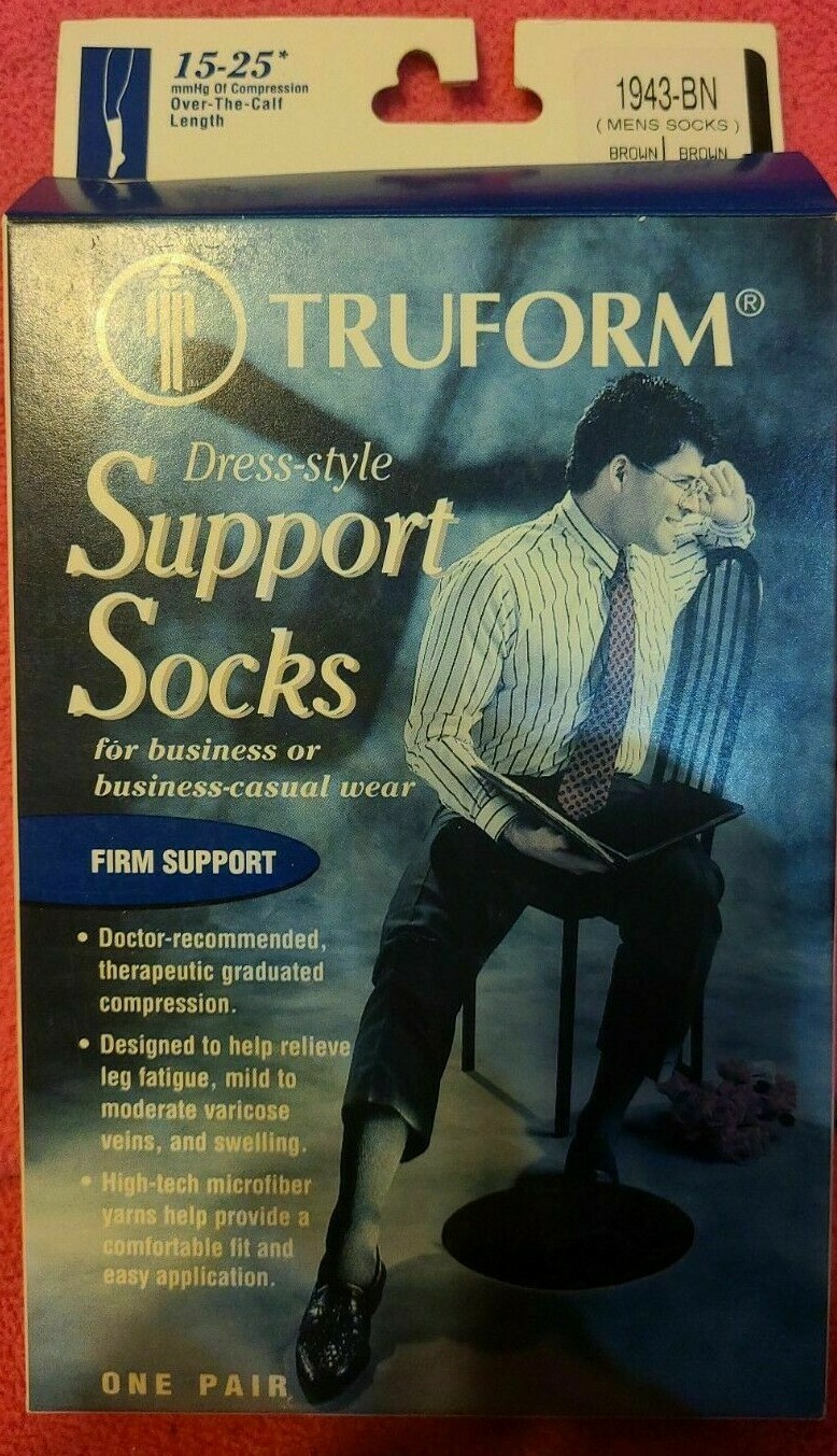 Truform Men’s 15-25 mmHg Over The Calf Compression Support Socks 1943-BN Large