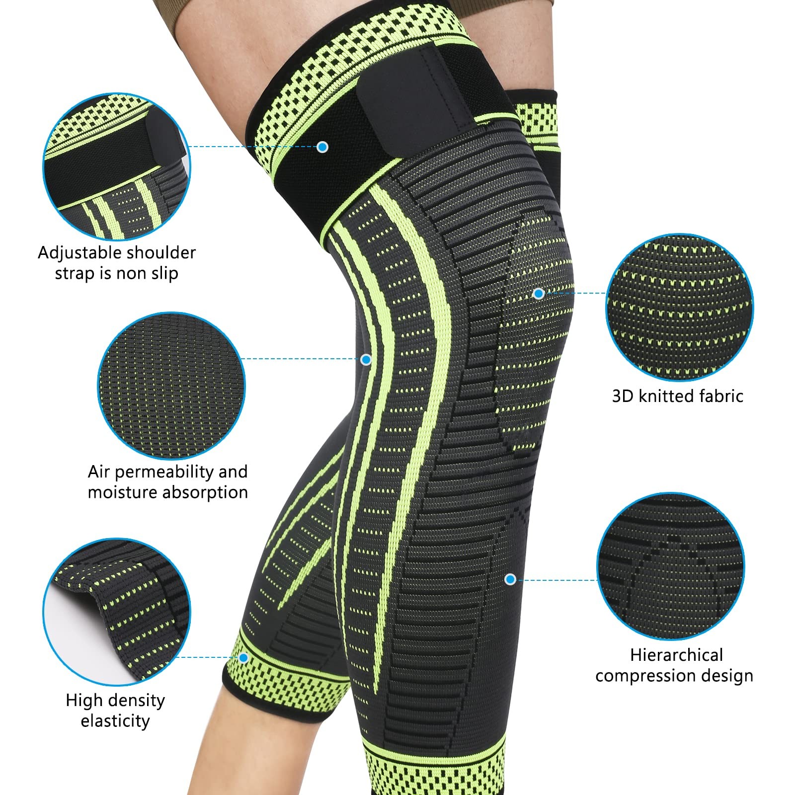 2-Pack Full Leg Compression Sleeves Long Knee Support for Men and Women