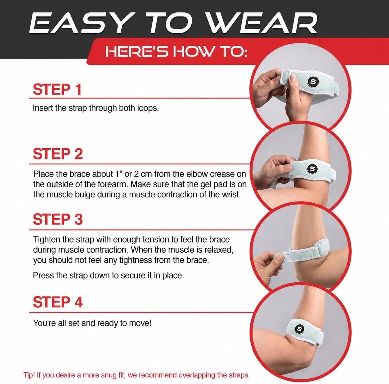 Adjustable Elbow Brace for Tendonitis Relief, Support Wrap for Pain Relief