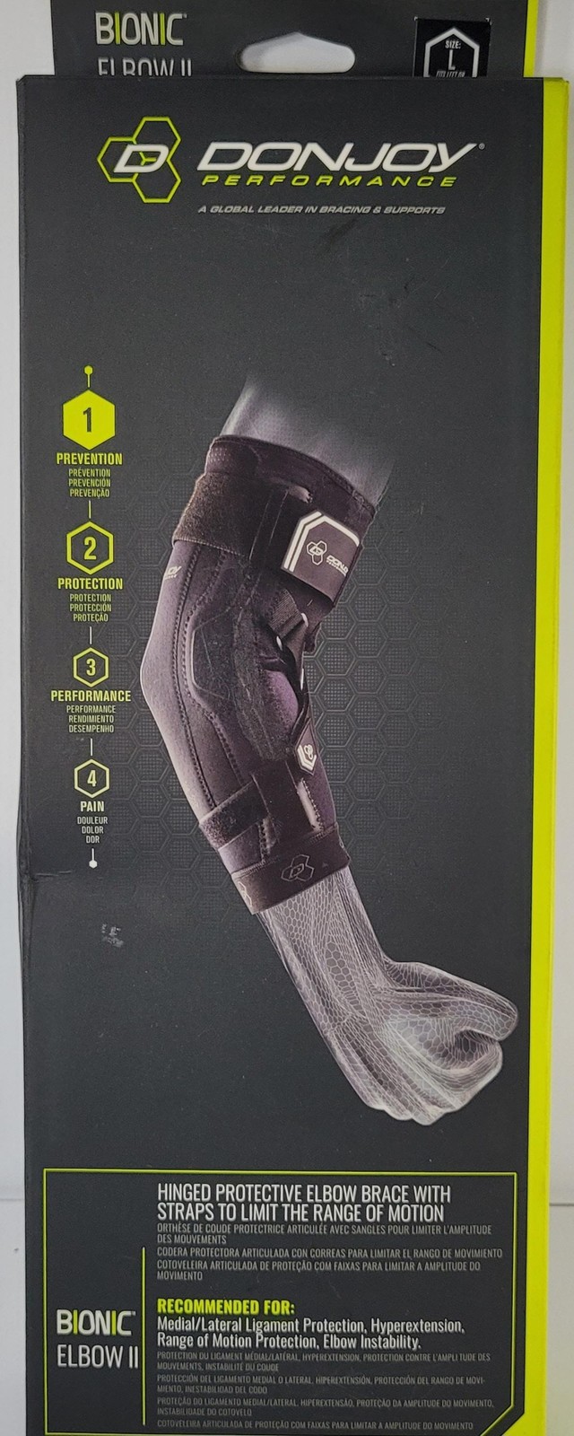 DonJoy Performance Bionic Elbow II Hinged Brace Large Black Stabilizer Support