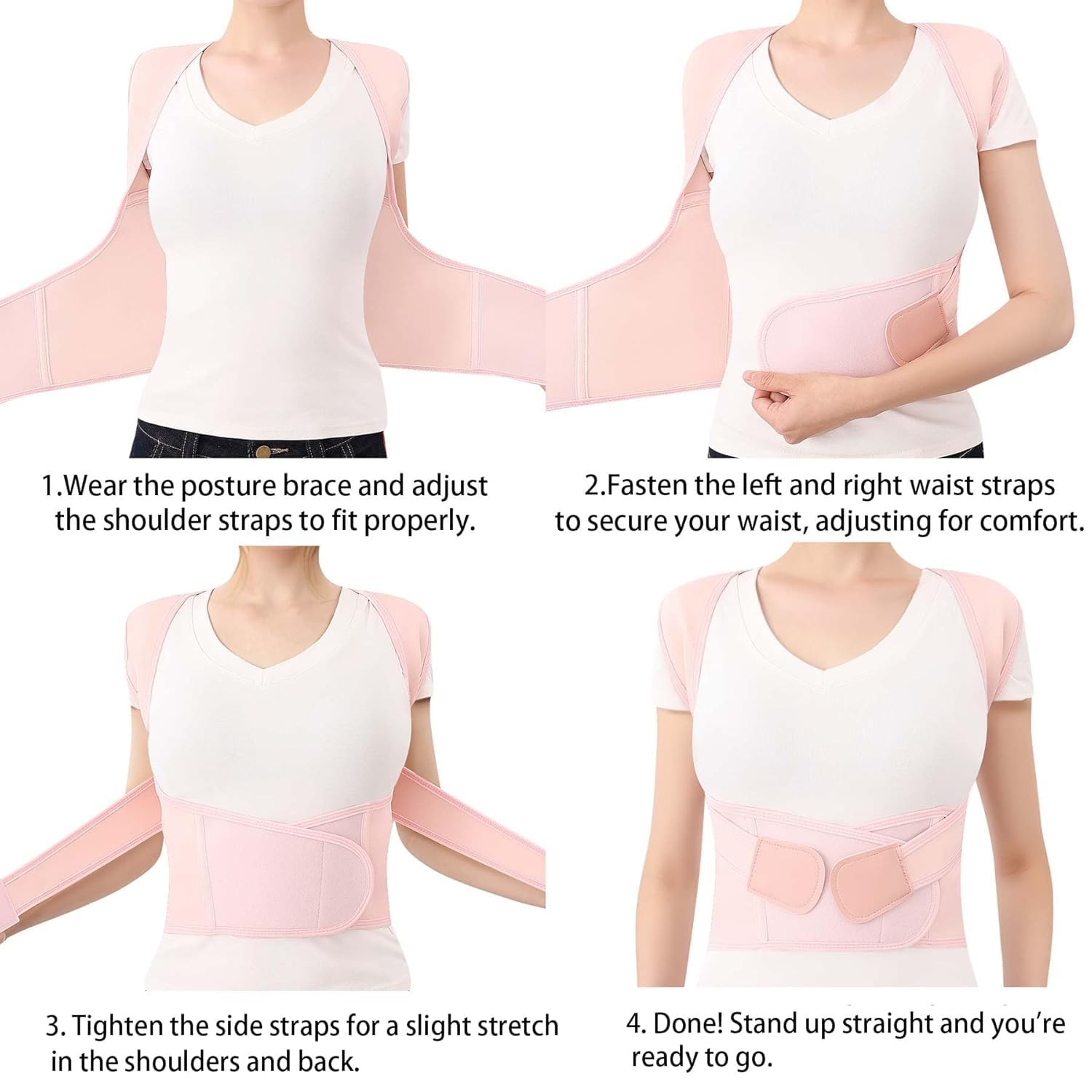 Posture Corrector for Women & Men Back Brace Medium (Waist 27.5-31.5″), Pink