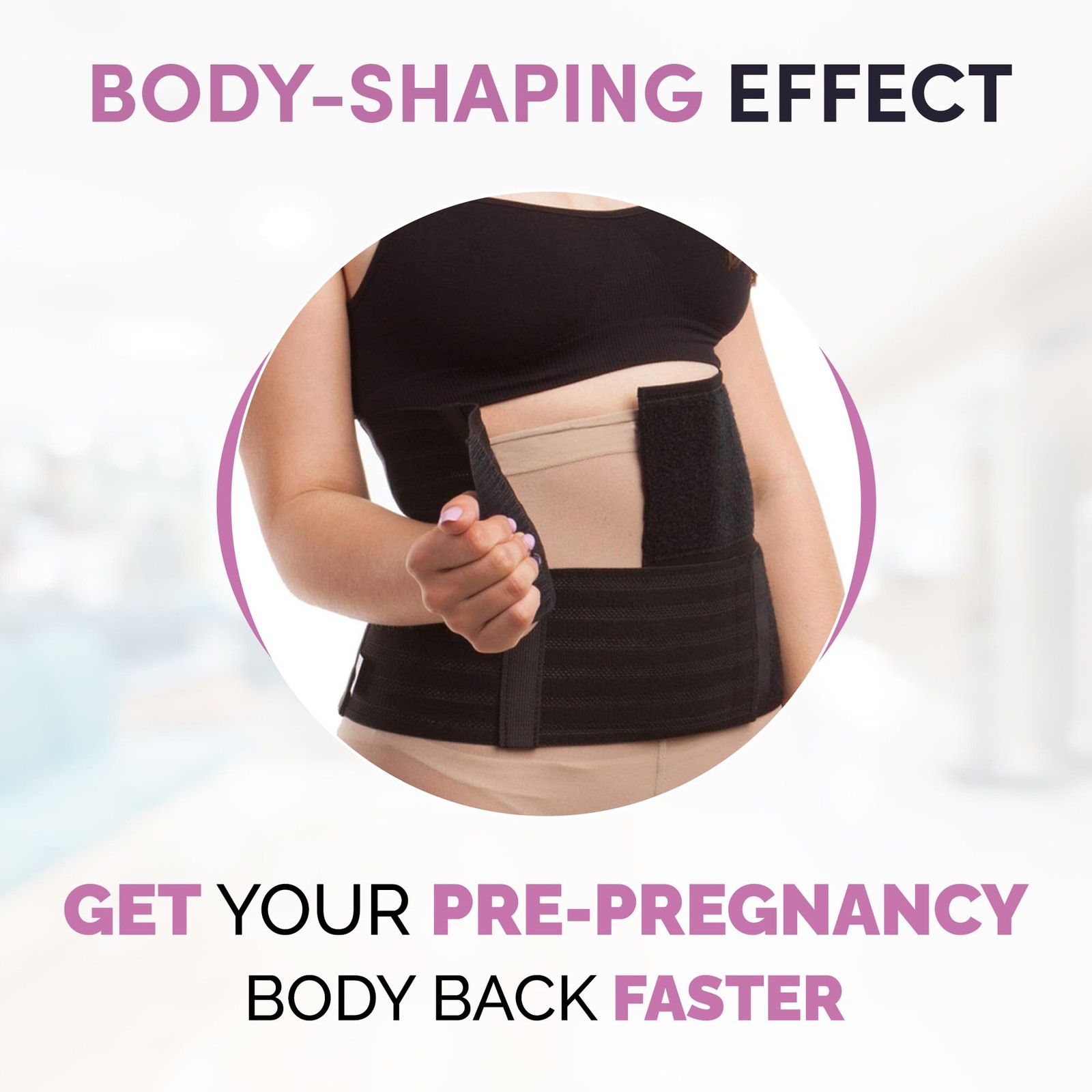 GABRIALLA 9” Abdominal Binder for Women: Ideal Postpartum Belly Large, Black