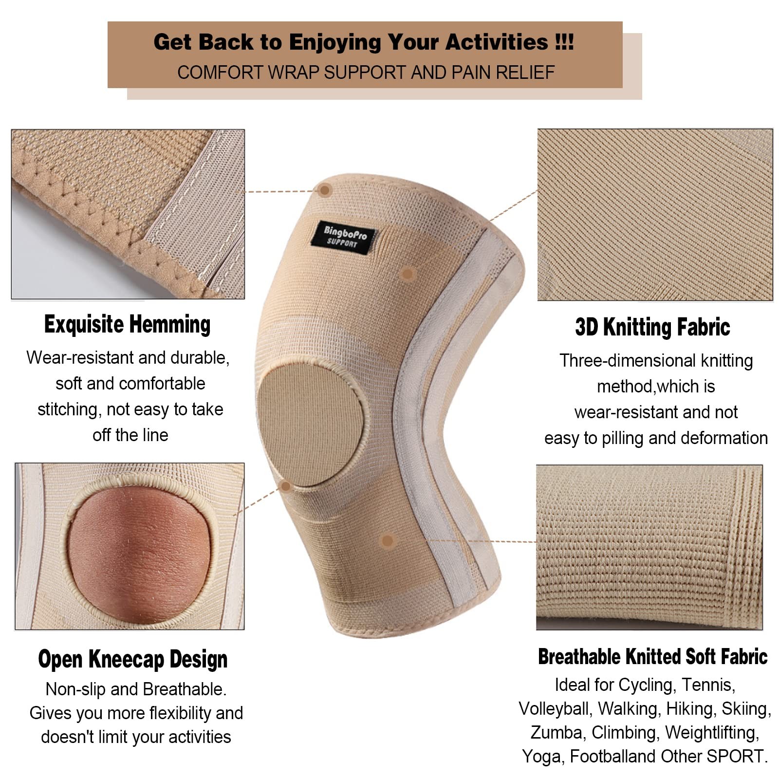 BingboPro Professional Knee Brace With Stabilizer For Men L/XL, Nude