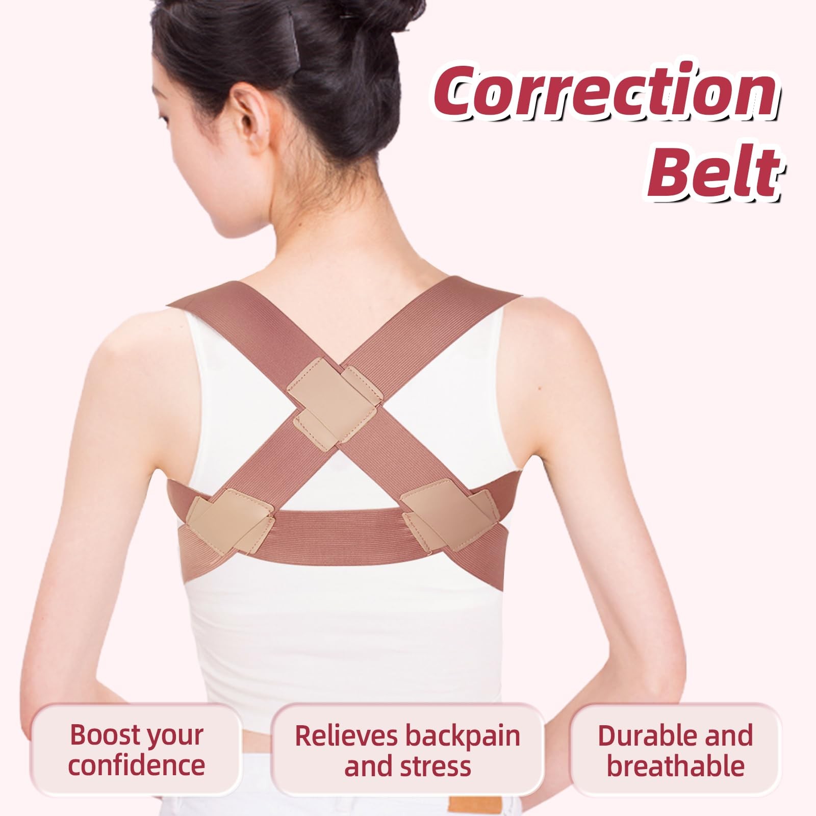 Malloraned Posture Corrector for Women,Upper Back Brace Pain Medium, Pink