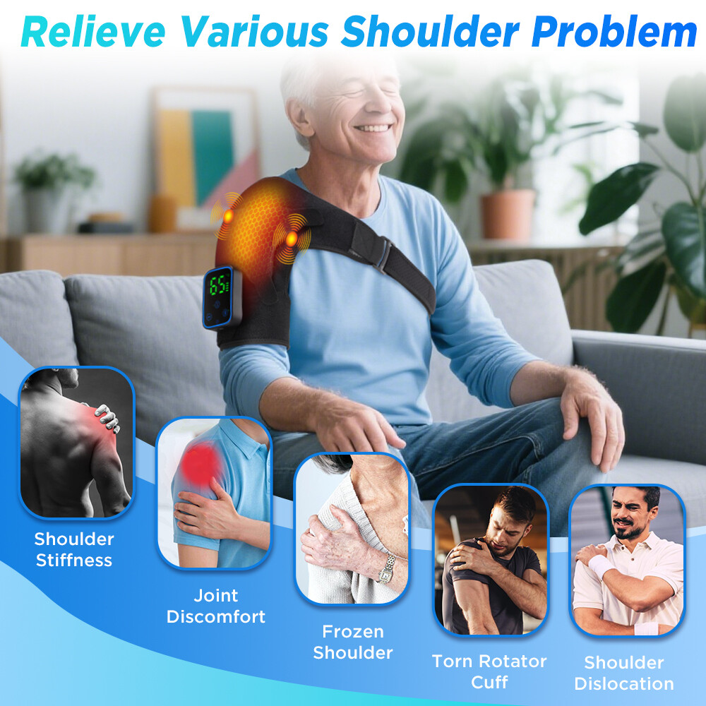 APP Control Cordless Shoulder Brace Massager Heating Vibration for Pain Relief