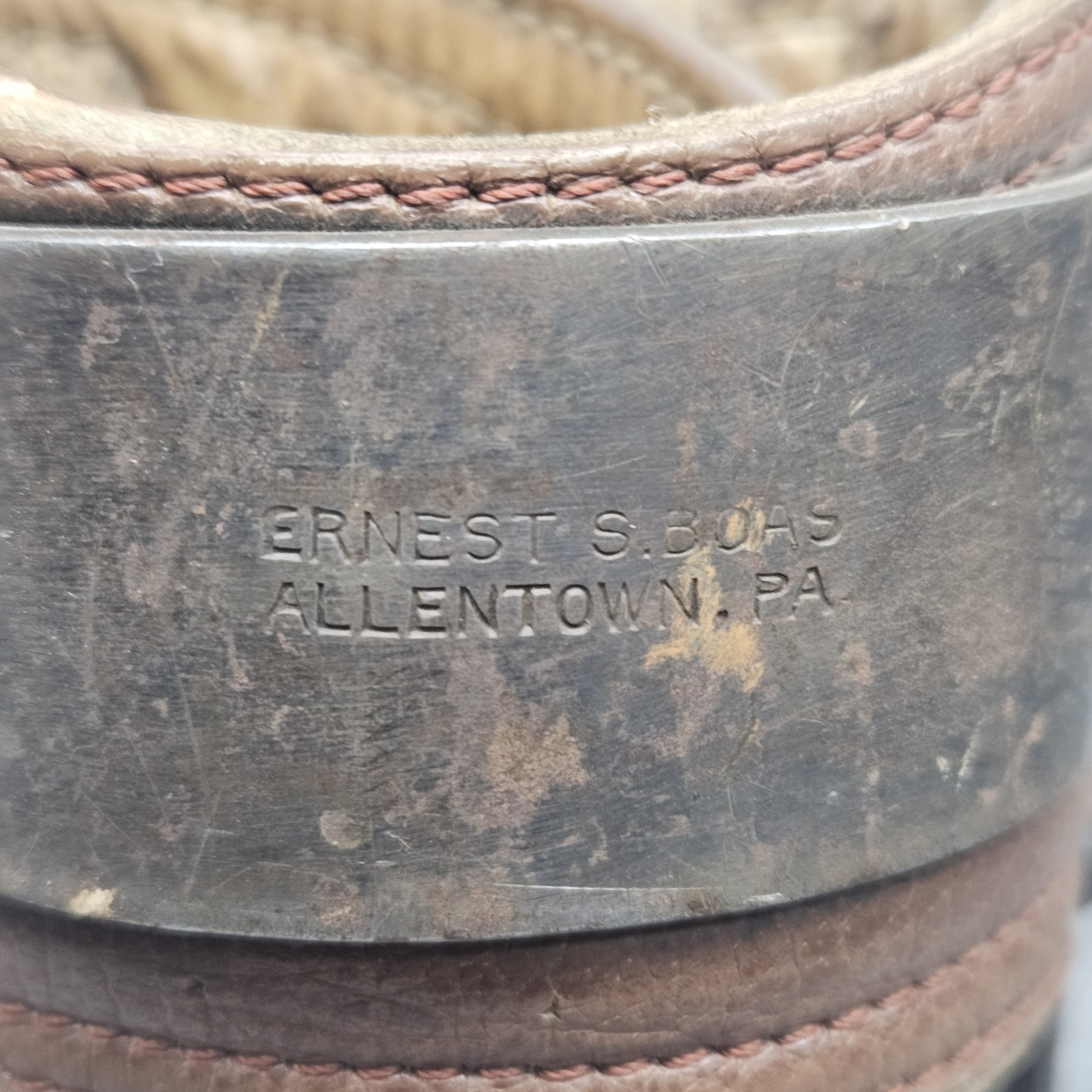 Vintage Antique Leg Brace Leather Metal Childs Polio Boas Co Allentown PA 1950s
