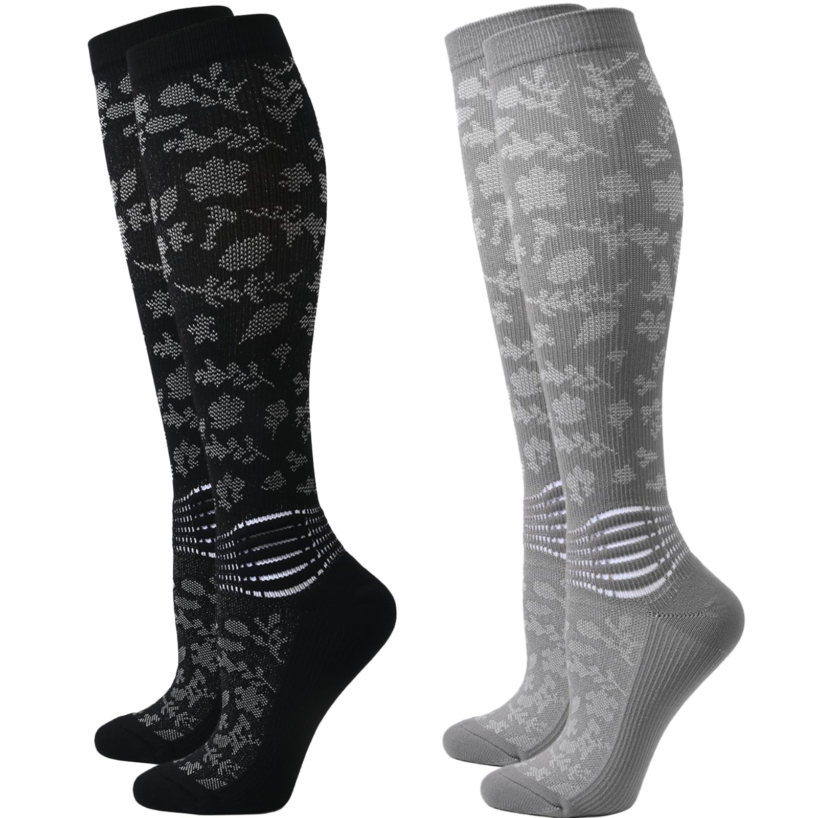 IRAMY Compression Socks for Women Ankle Support Medium, Black+grey-2 Packs