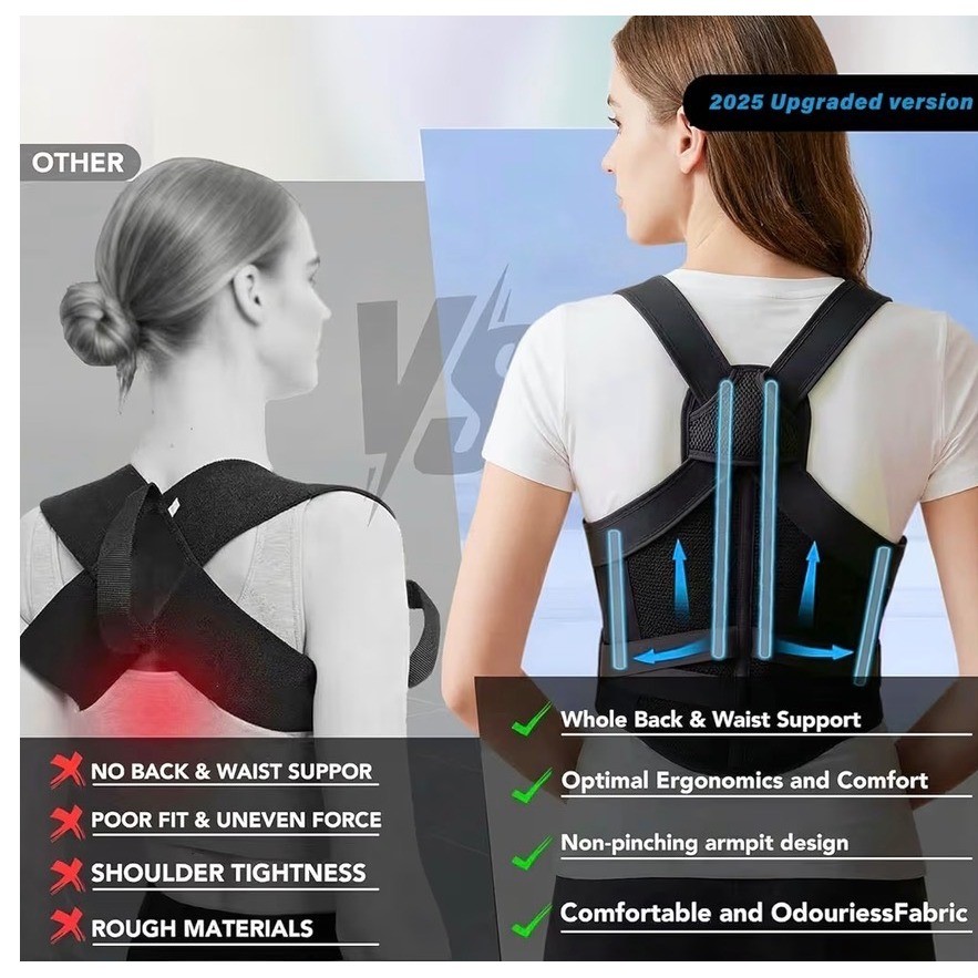 MARZONY Back Brace Posture Corrector Adjustable Full Back Support Black Small