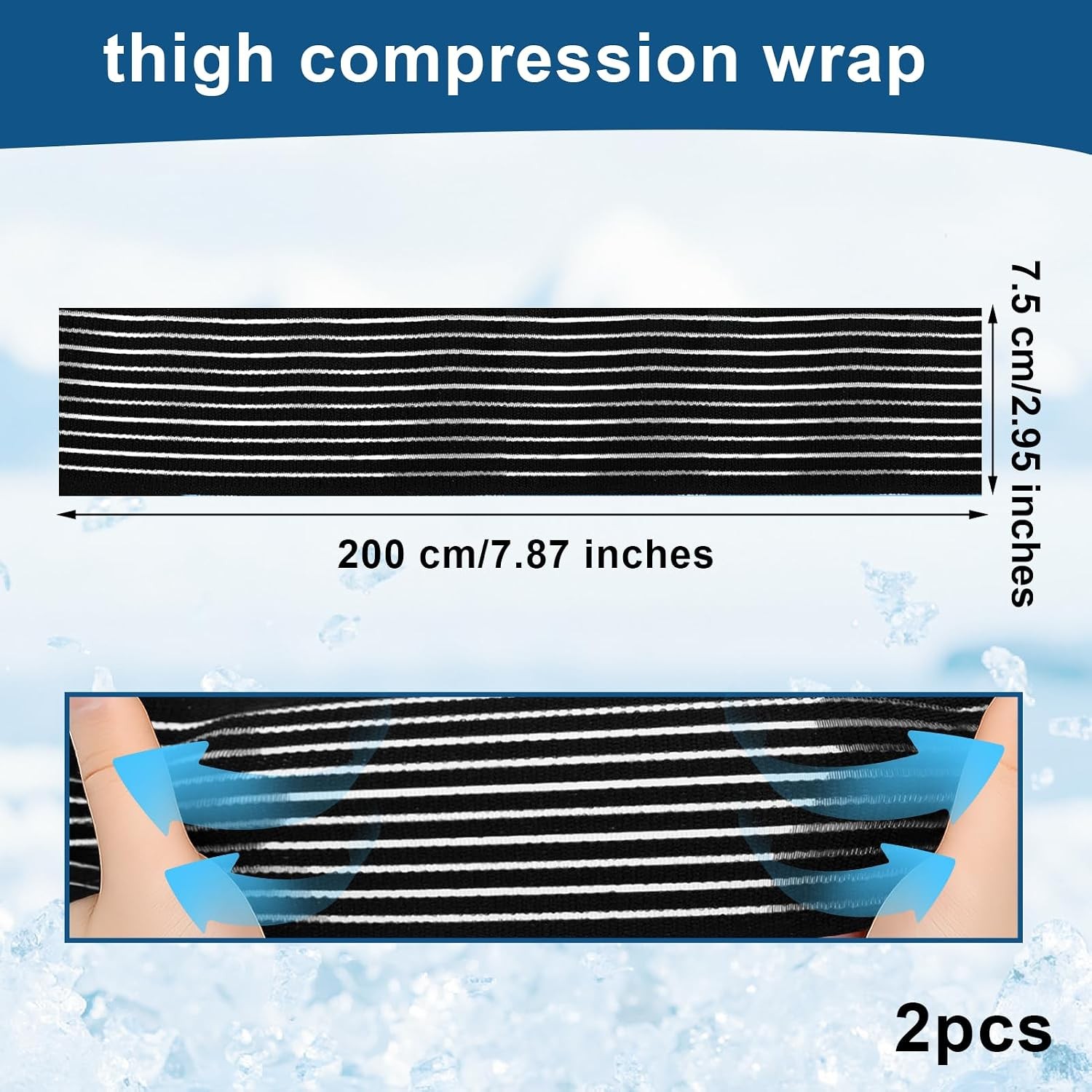 2 PCS Thigh Hamstring Compression Sleeve Black 200Cm x 8Cm Nylon-Lycra Blend