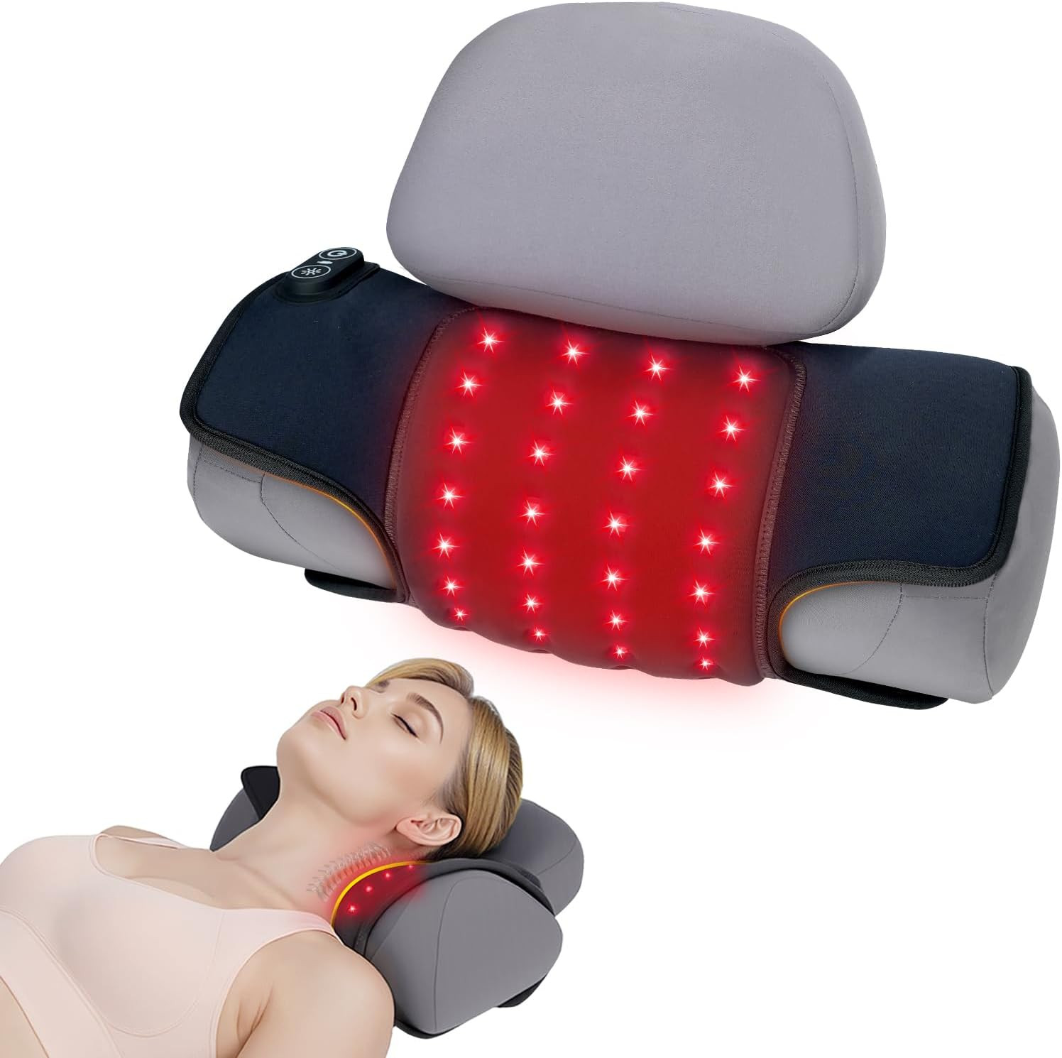 Cervical Traction Device with Red Light Thera, Cordless Neck Stretcher Pillow fo