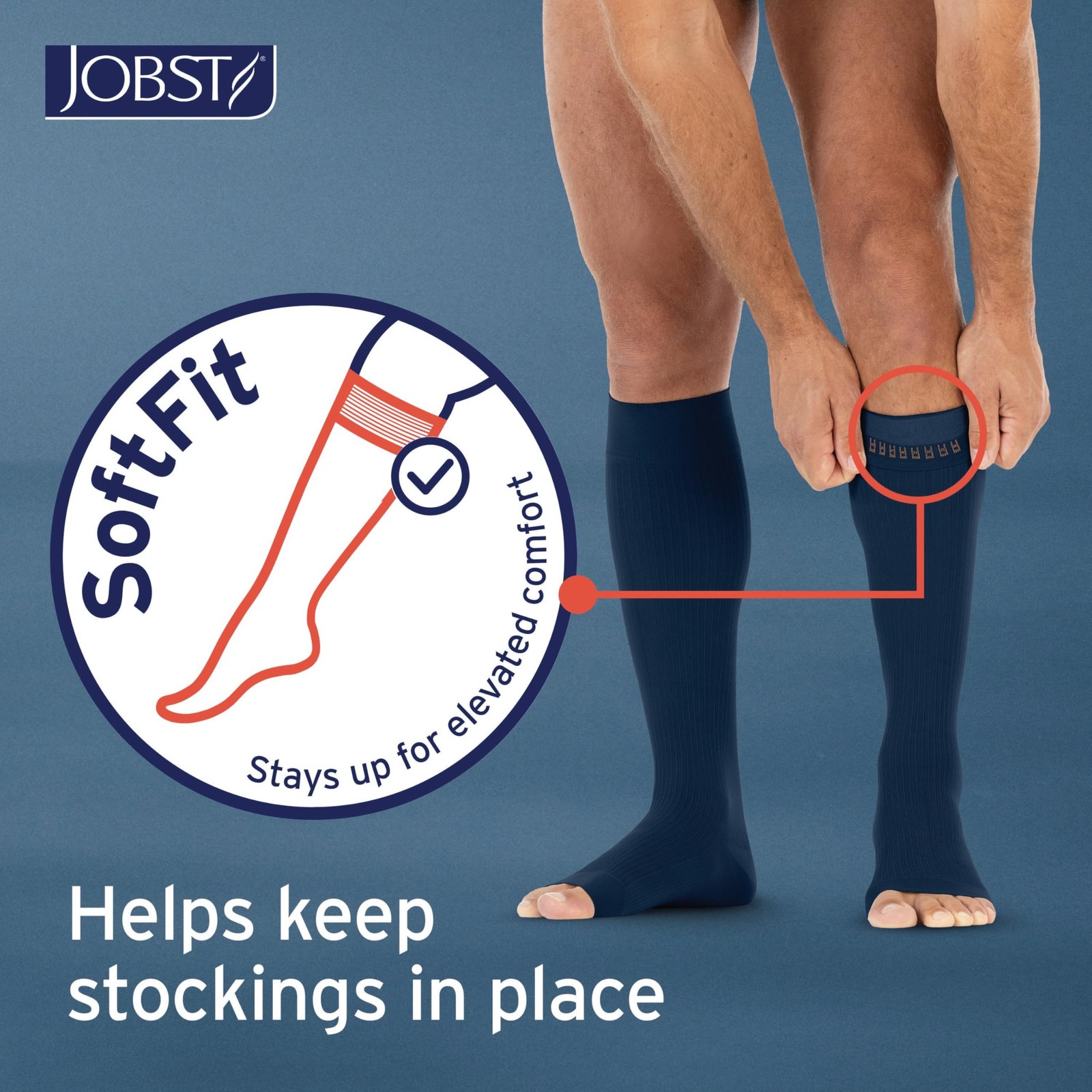 Jobst Formen Compression Socks 15-20 Mmhg Knee High Softfit Band Open Toe Navy