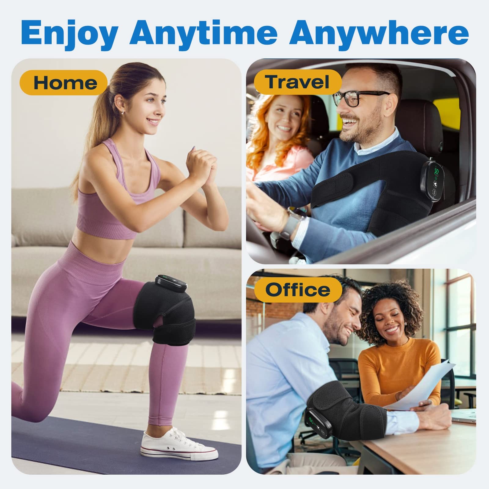 Cordless Knee Massager Shoulder Brace with Heat, 3-In-1 Heated Knee Elbow Should