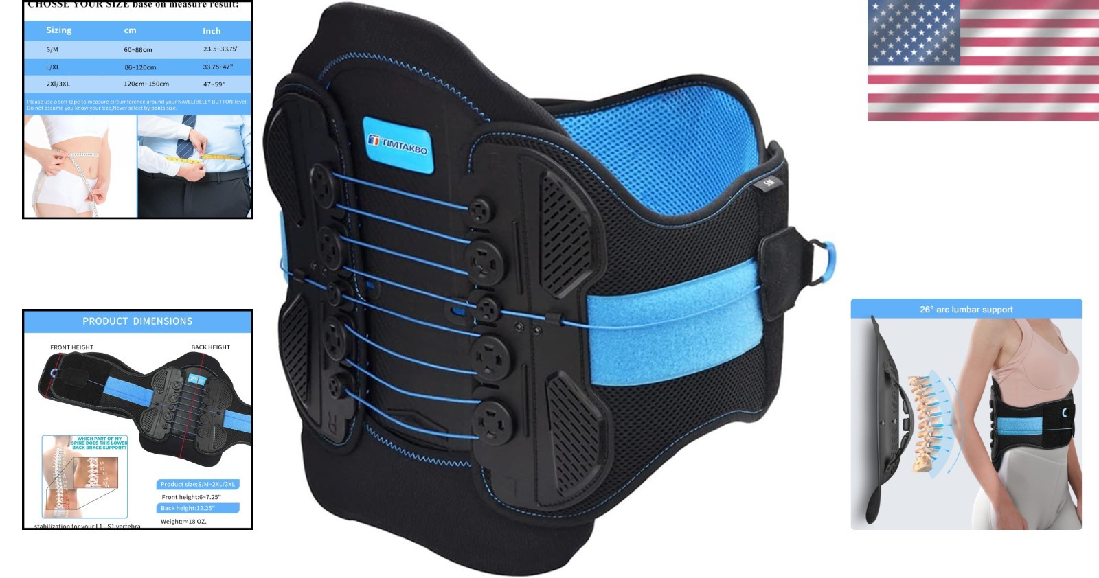 LSO Lumbar Support Belt L/XL Bionic Decompression Plate Pulley System Back Brace