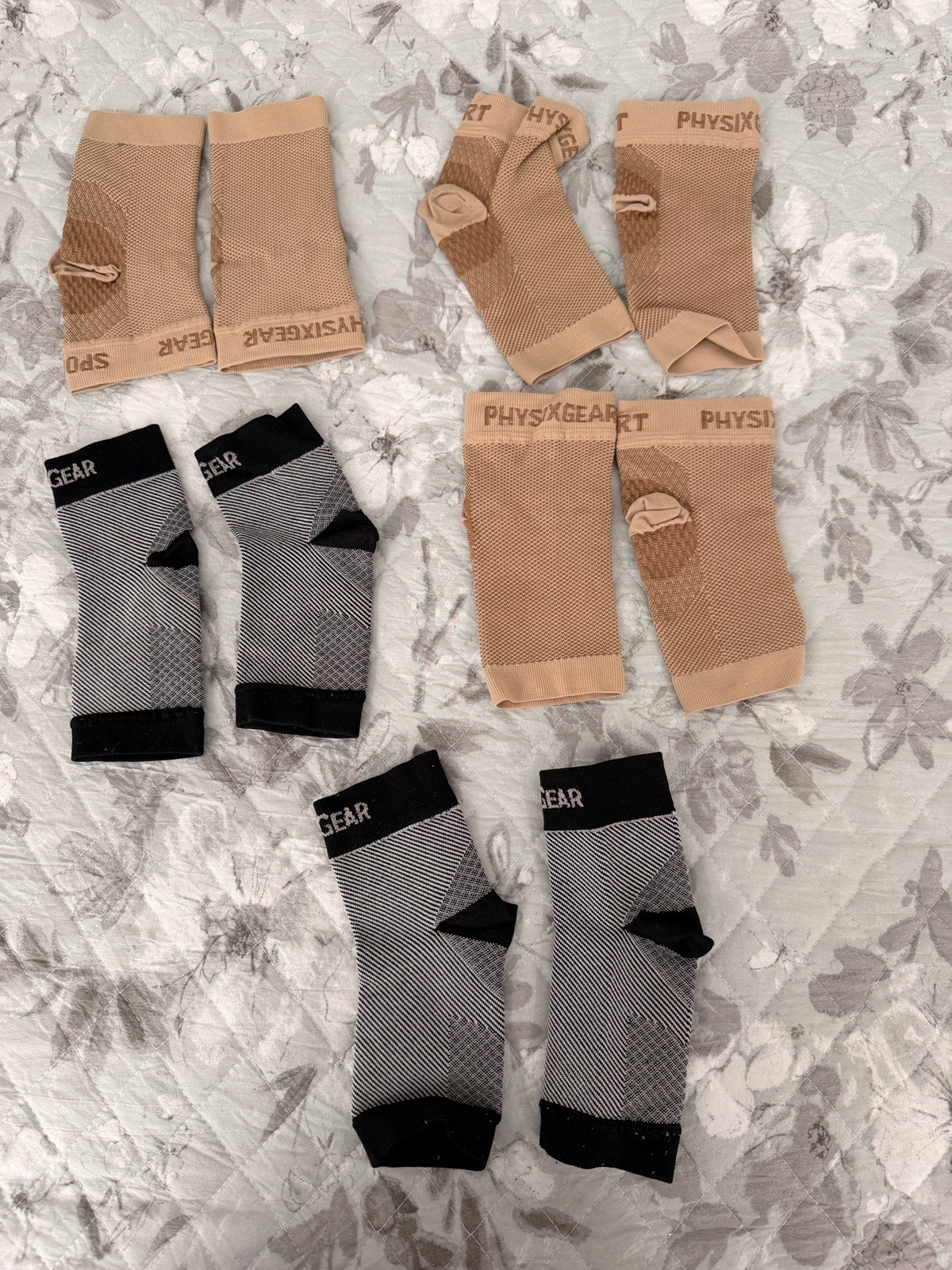 Physix Gear RIPTGEAR Compression Ankle Sleeves 4 Pair Lot Black Nude NWOT