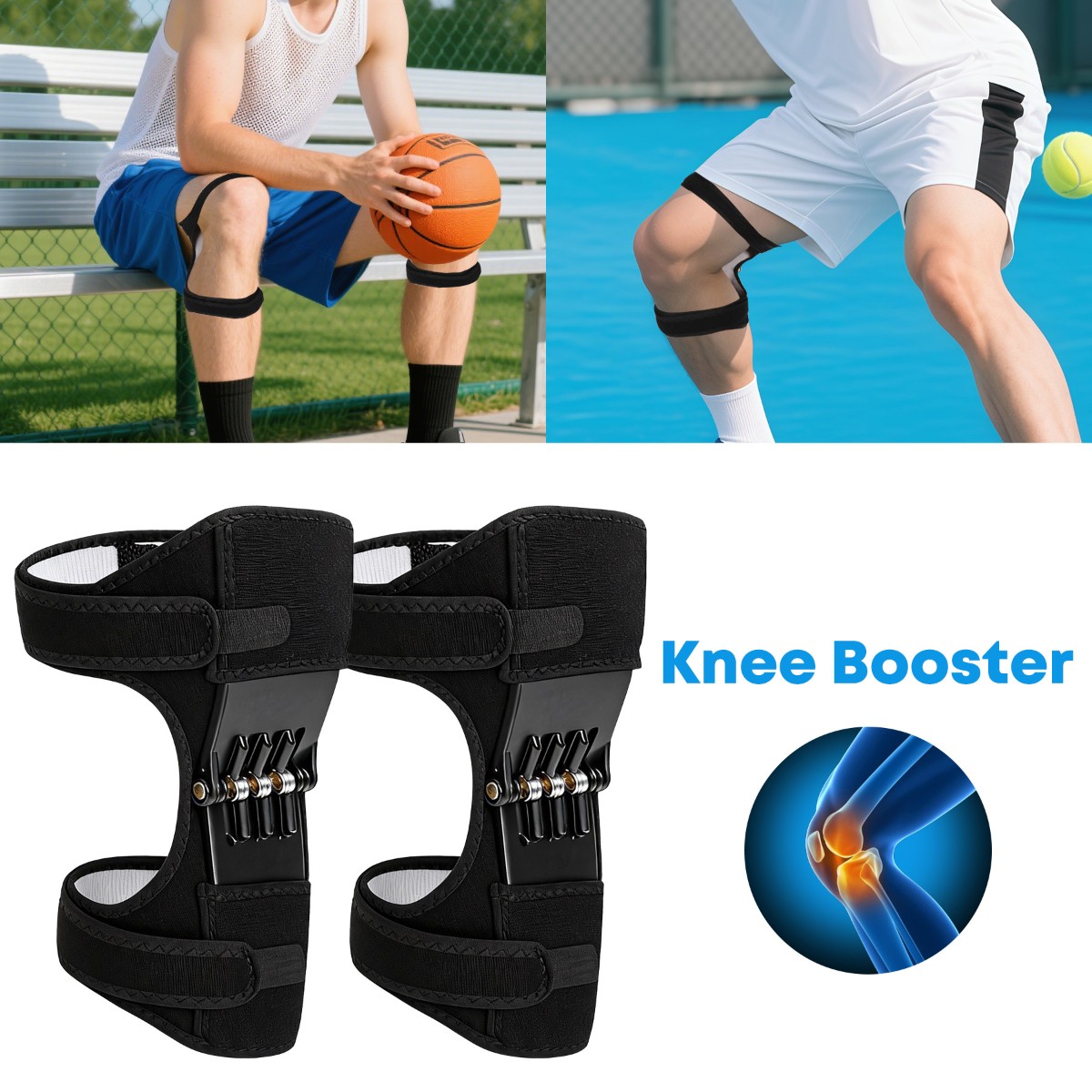 2/4Pc Joint Support Brace Knee Pads Booster Lift Squat Sports Power Spring Force
