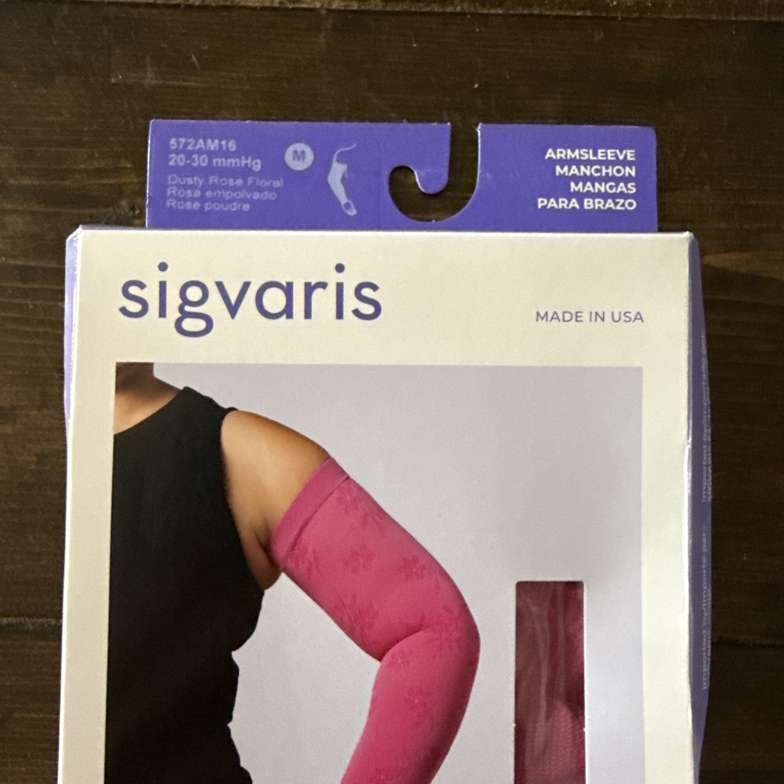 Sigvaris Secure Lite Graduated Compression Arm sleeve Dusty Rose Floral Medium