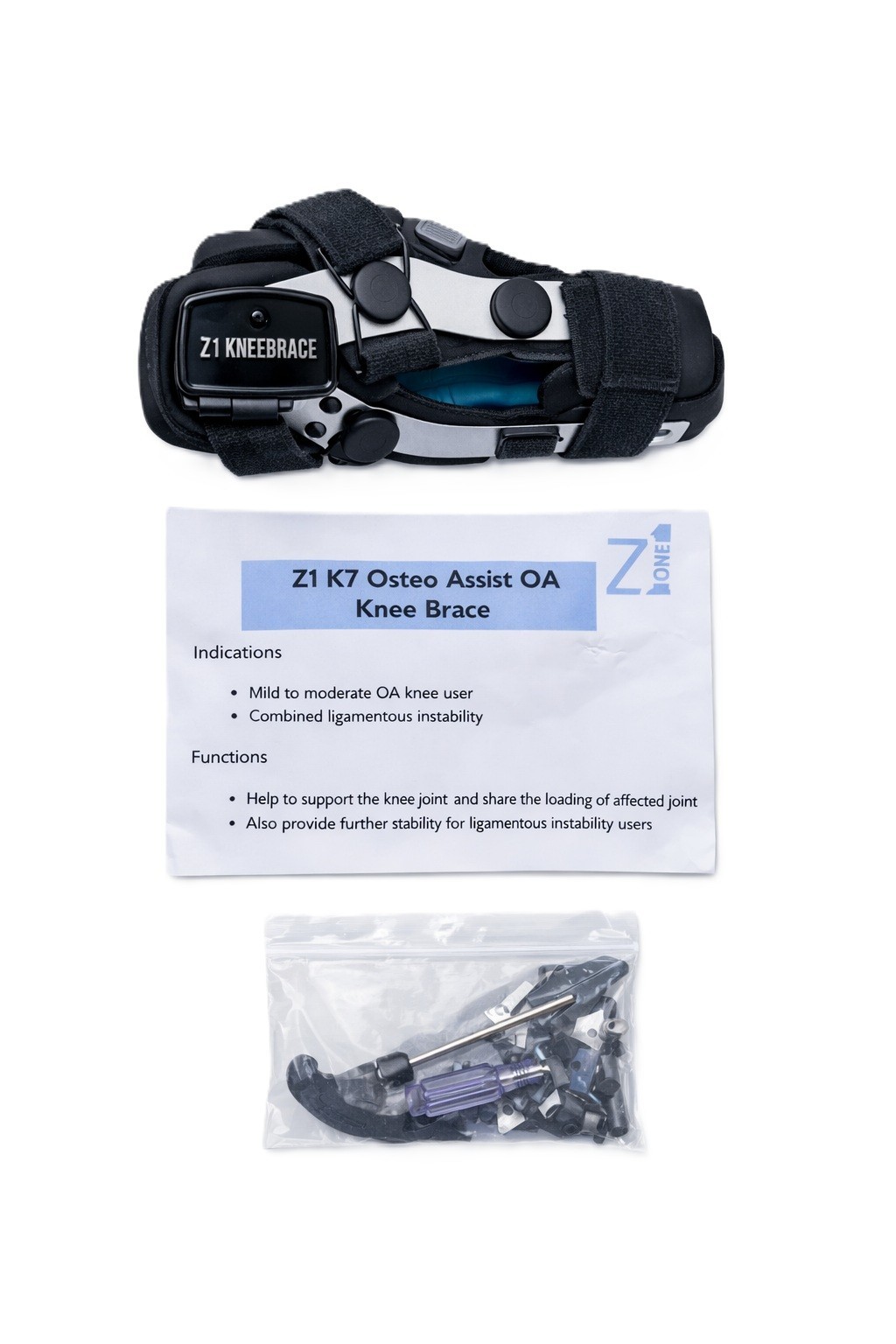 Z1 K7 Osteo Assist Double Upright OA Unloader Knee Brace for Mild to M/Right