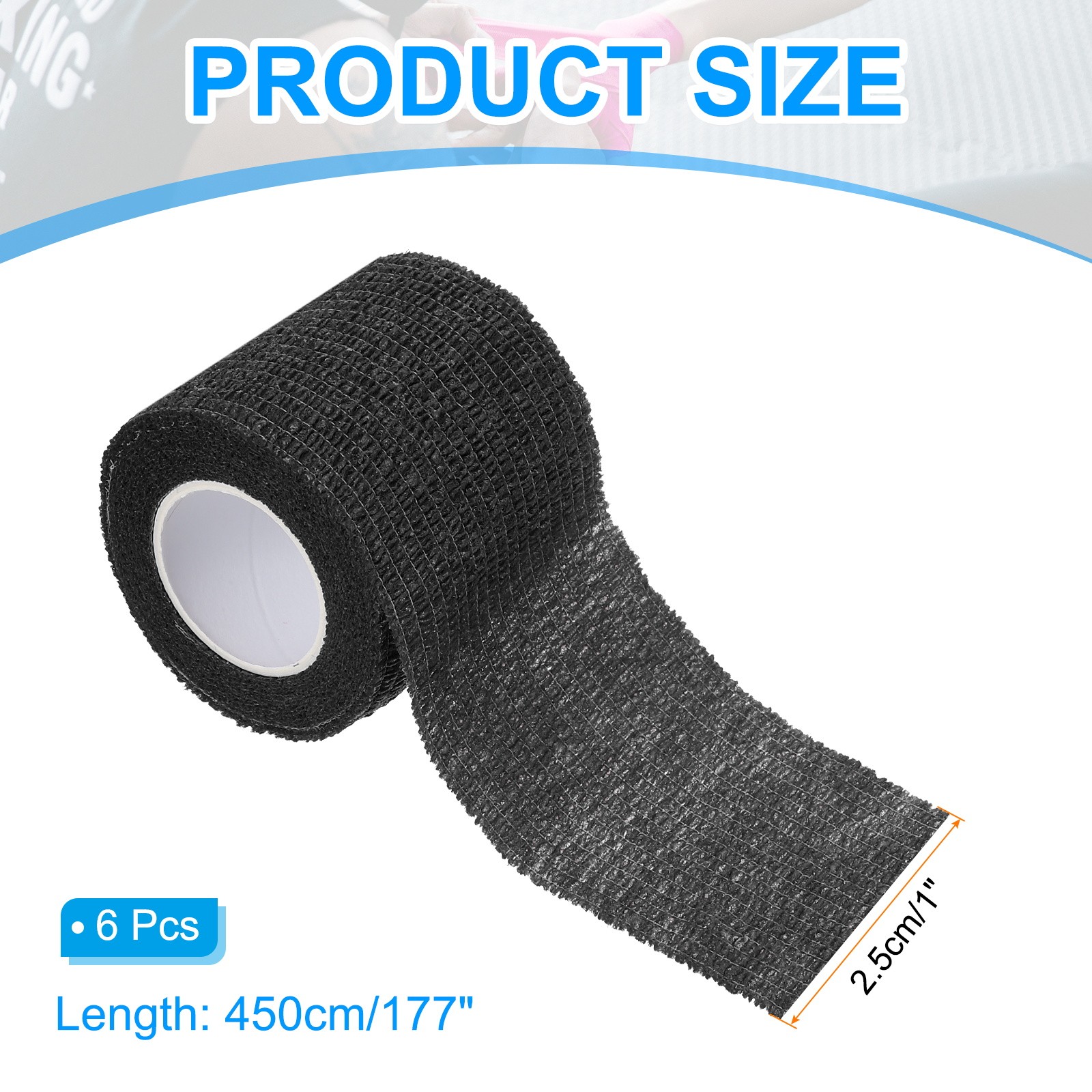 1″ x 177″ 6 Pcs Self Adhesive Bandage Wrap Elastic Self Tape Black