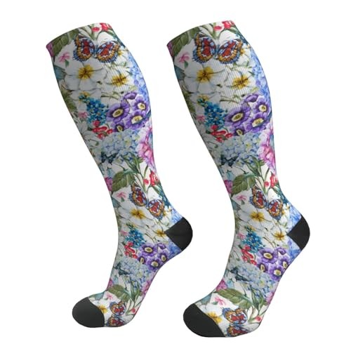 Compression Socks Women And Men For Nurses One Size Watercolor Floral Pattern