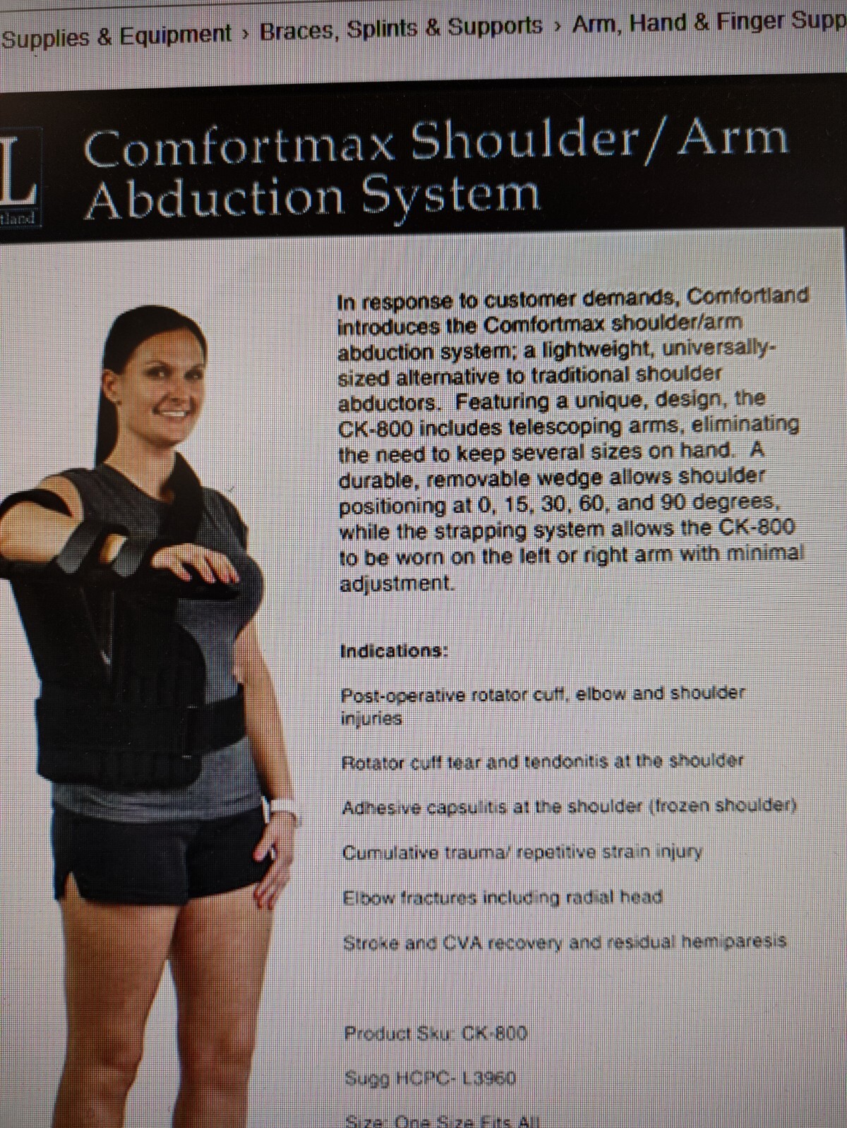 COMFORTMAX SHOULDER /ARM ABDUCTION SYSTEM NEW IN BOX CK-800