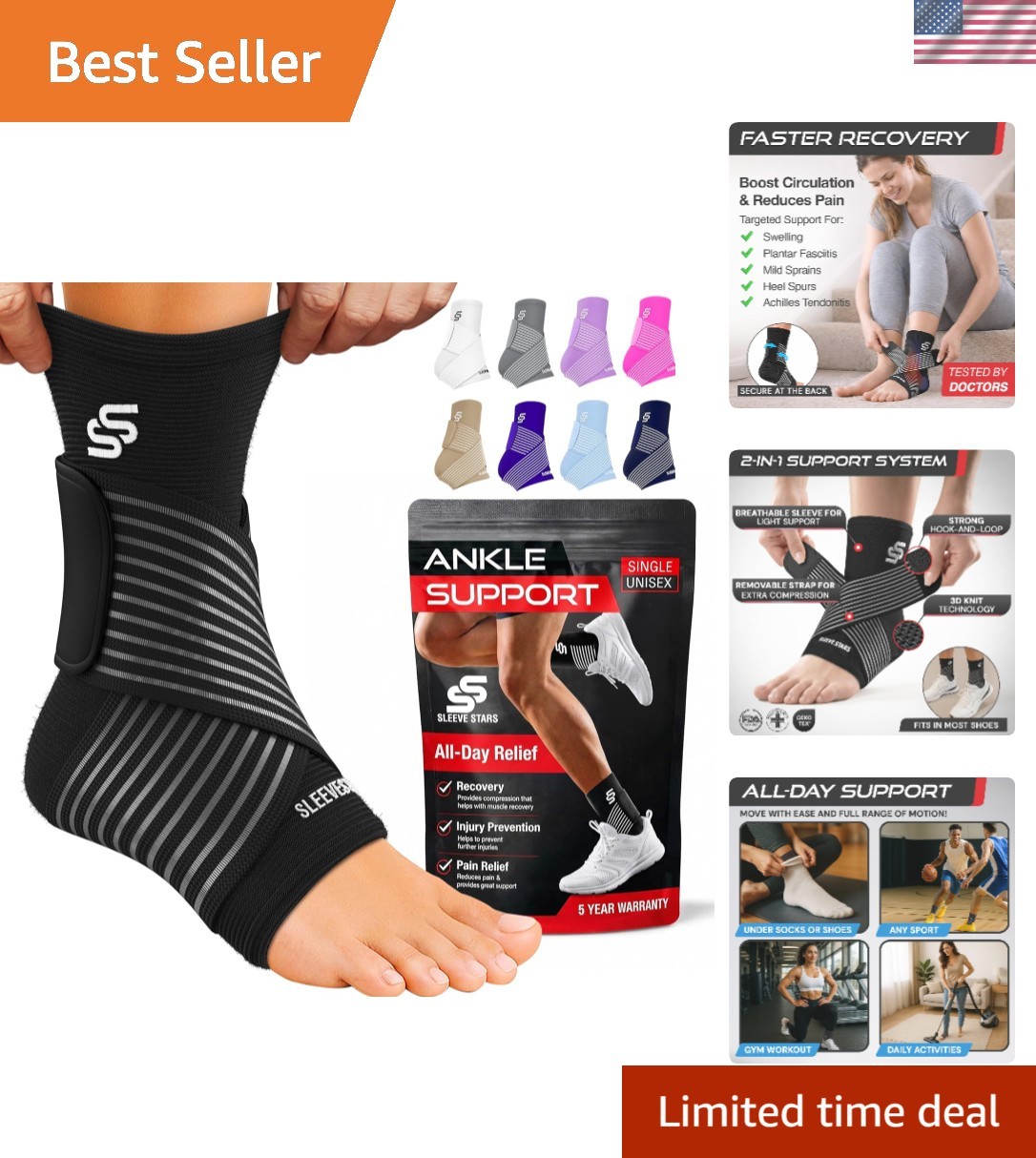 Sleeve Stars Compression Ankle Wrap – Recovery Support for Sprains & Fasciitis