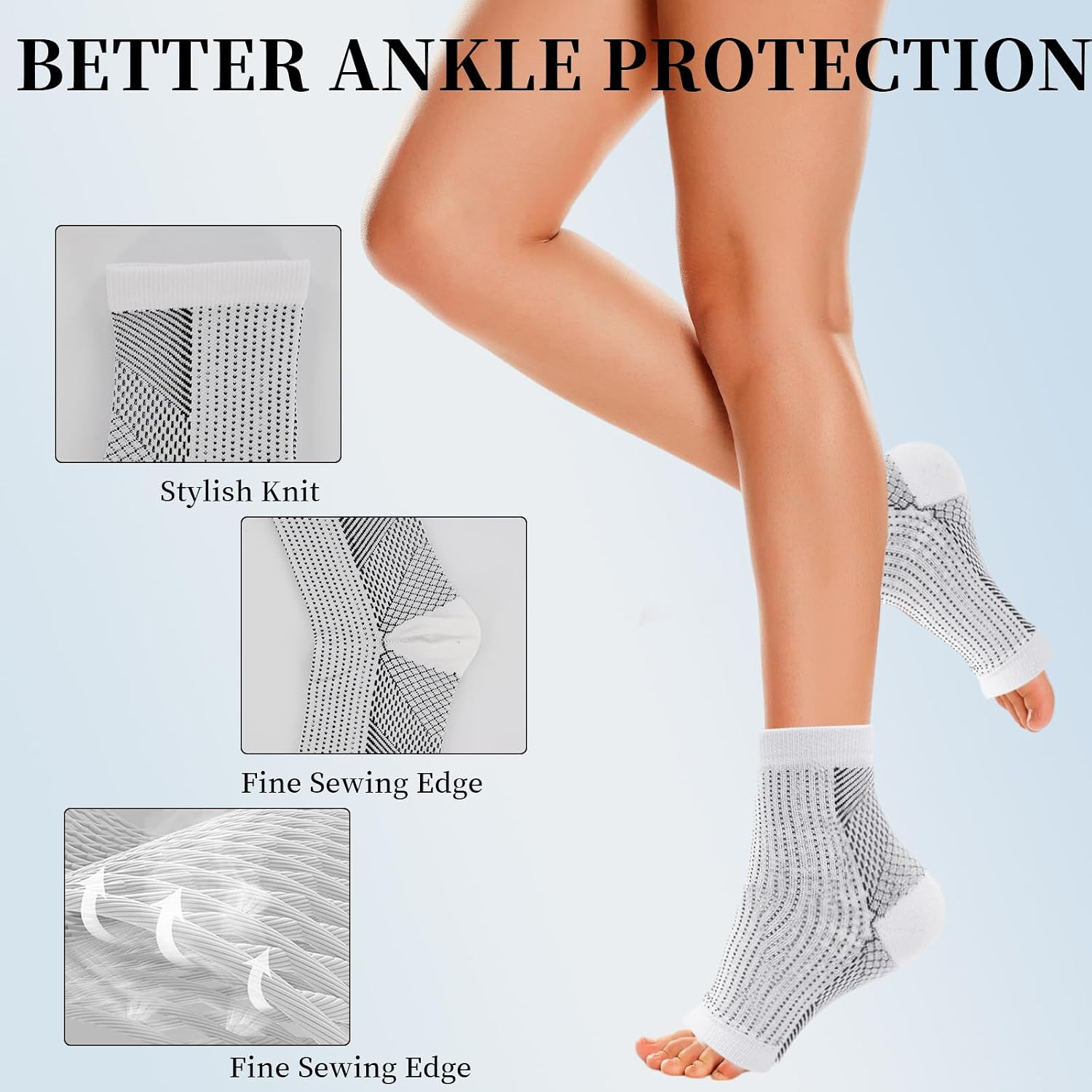 2 PCS Bamboo Foot Sleeves, Bamboos anti Fatigue Socks, Ankle Protection Socks, A