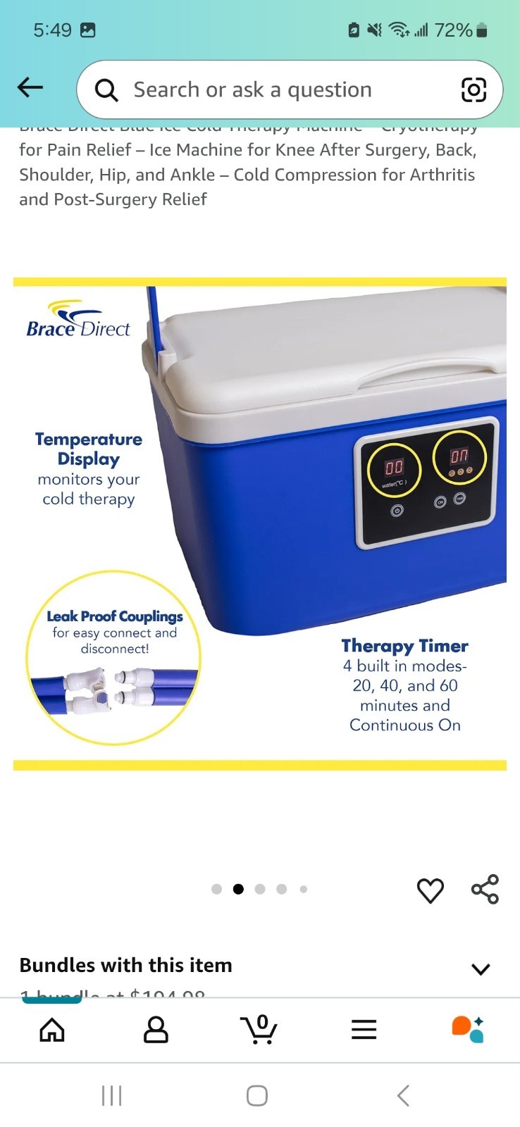 Brace Direct Ice Cold Therapy Machine – Cryotherapy for Pain Relief – No Pad