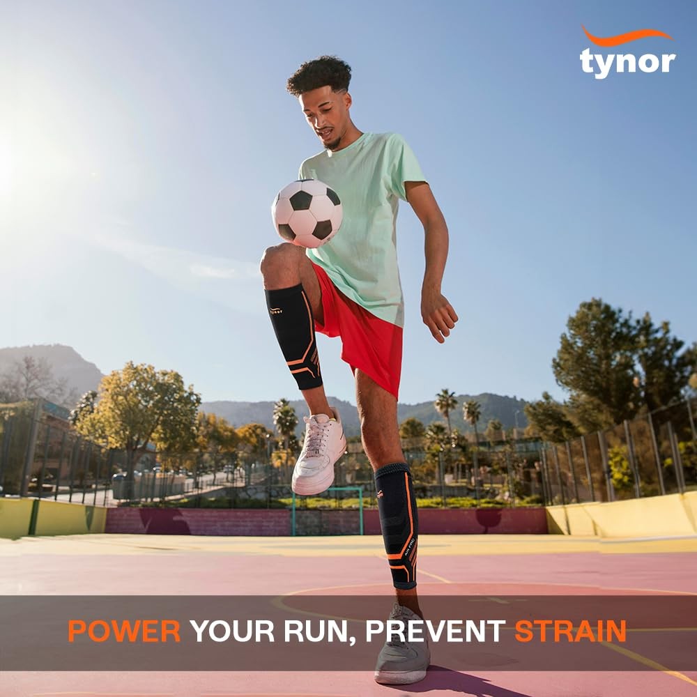 TYNOR Calf Compression Sleeves for Men and Women 1 Pair XL, Black & Orange