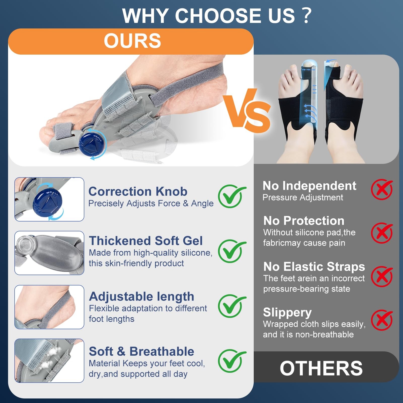 Gloserin JZJZQ Bunion Corrector Splint Adjustable Big Toe Straightener Gray