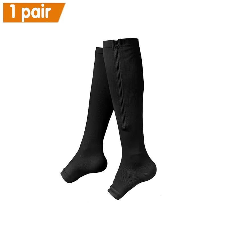 Nylon Zipper Compression Socks Support Graduated Stockings Mens Womens 20-30mmHg