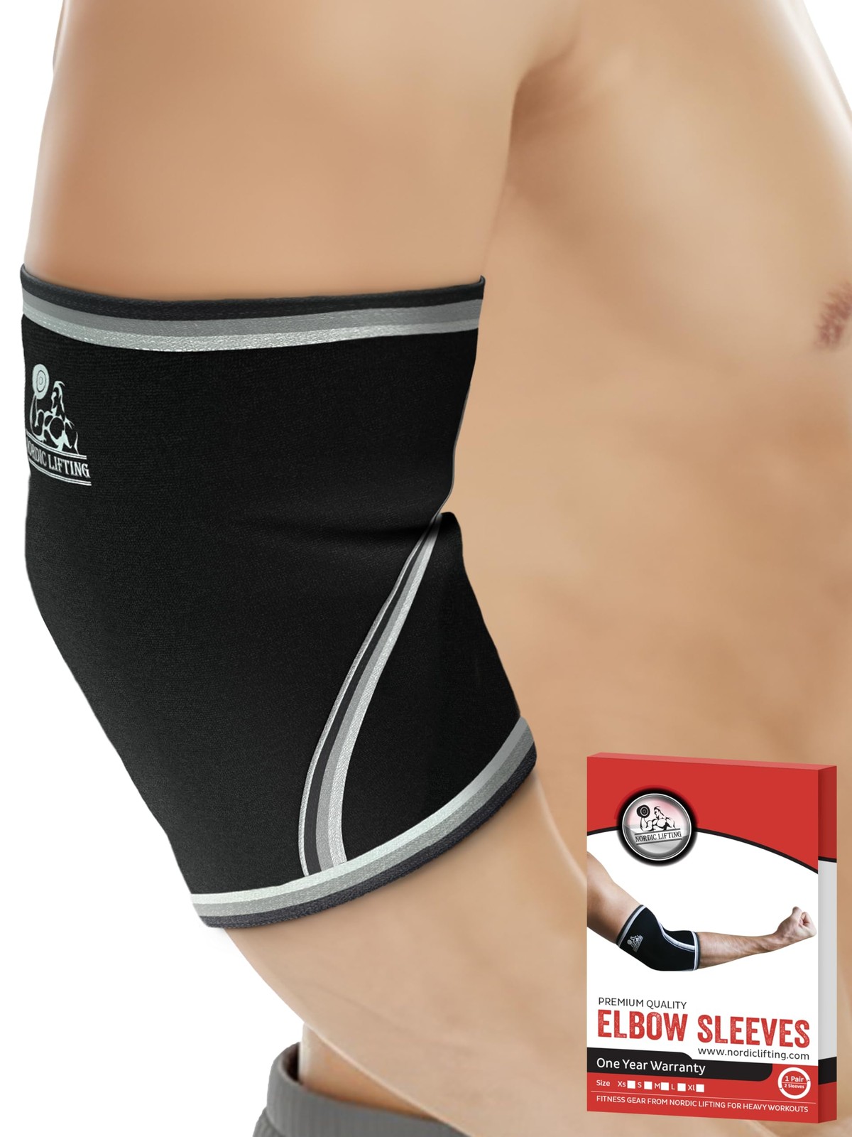 Nordic Lifting Elbow Sleeves (1 Pair) 5mm Neoprene Compression X-Large, Black