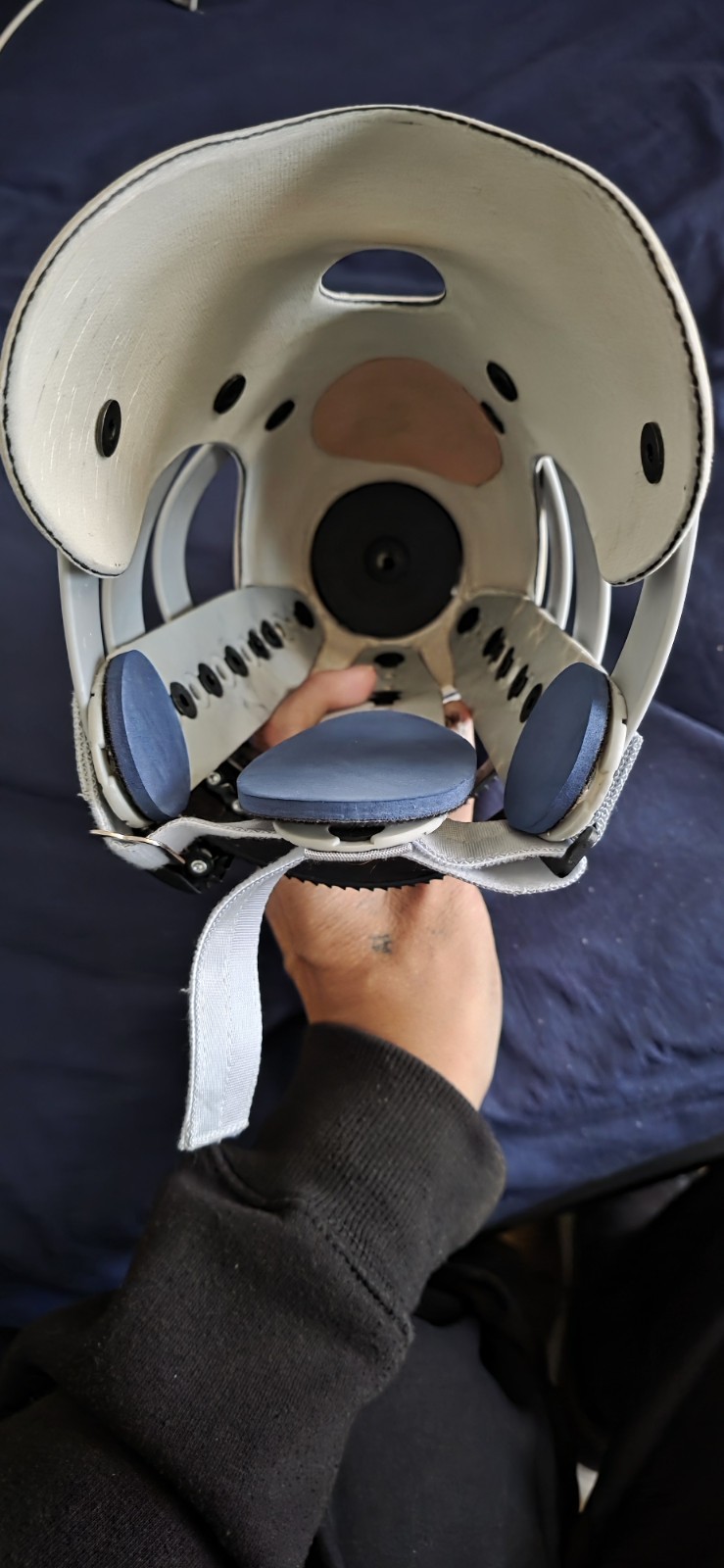 Adjustable Geometric Leg Brace for Stabilization, Beige Gray Black Plastic Foam
