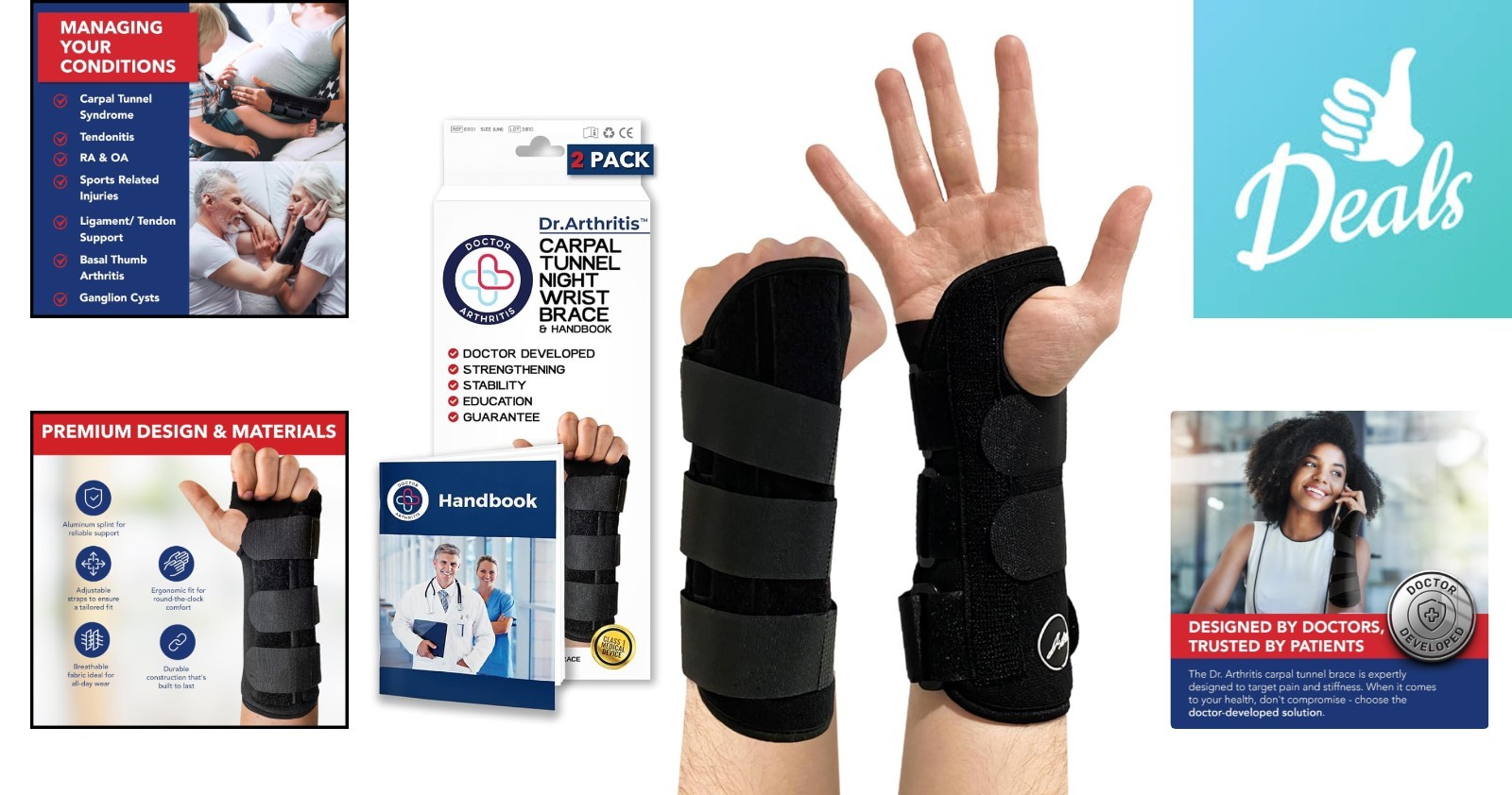 Breathable Adjustable Wrist Wrap for Carpal Tunnel – Includes Medical Handbook