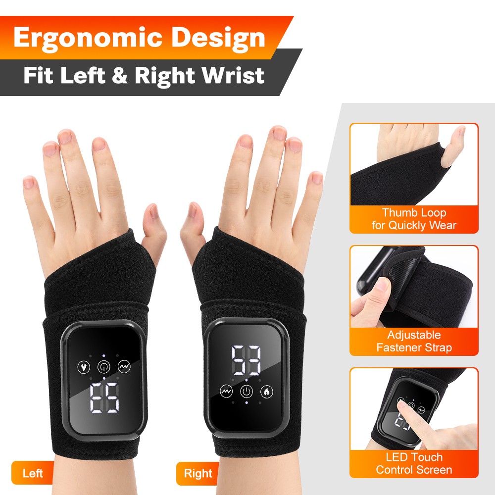 Cordless Hand Wrist Massager Pain Relief with 3 Heat Levels & 3 Vibration Modes