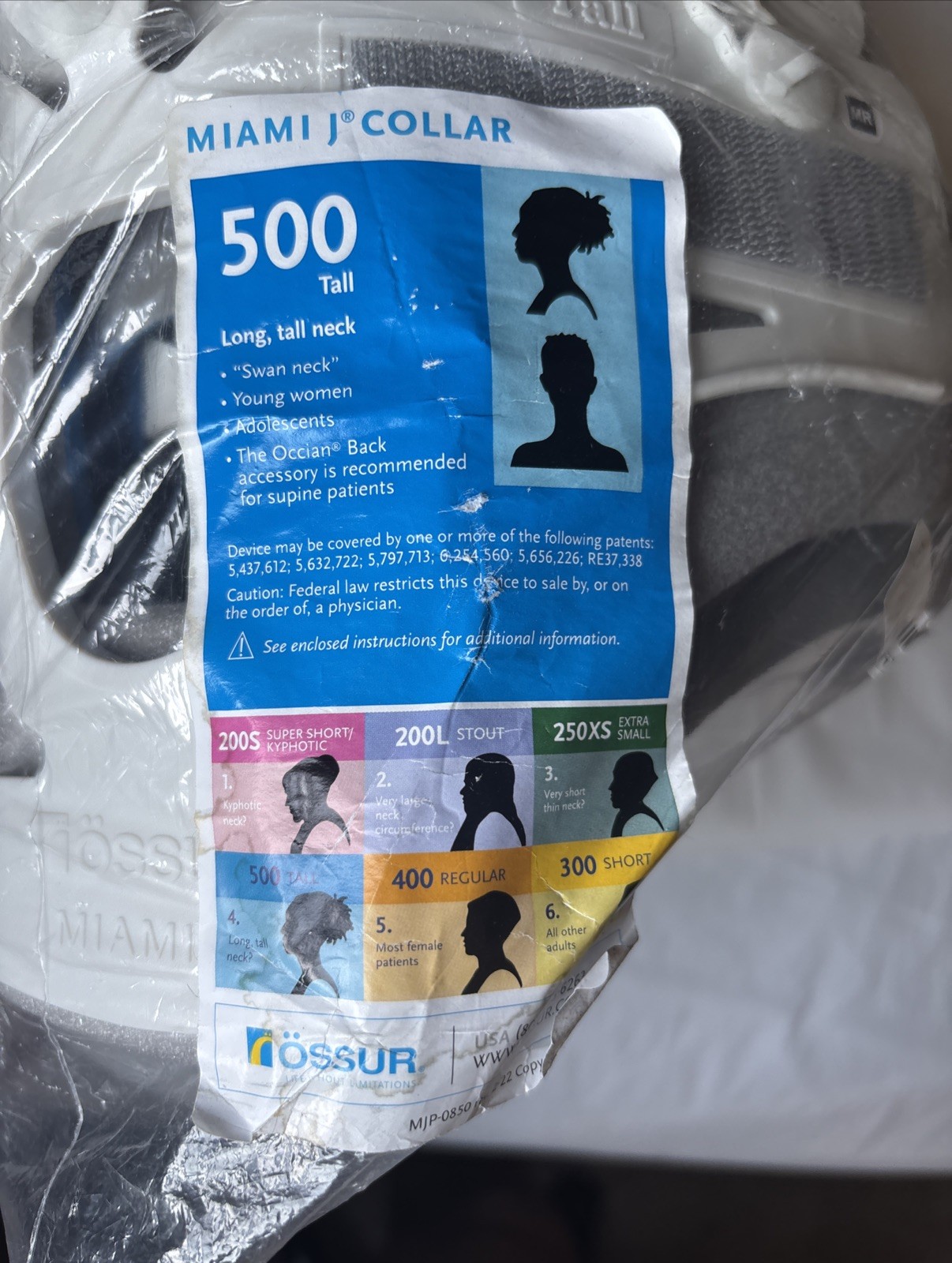Ossur Miami J Cervical Collar Immobilizer MJ-500 Tall – Long Tall Neck