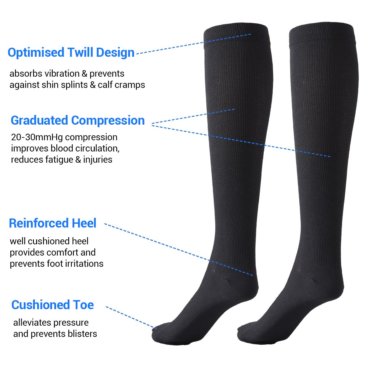 (5 Pairs)15-20mmHg Graduated Compression Support Socks Knee High Men Women S-XXL