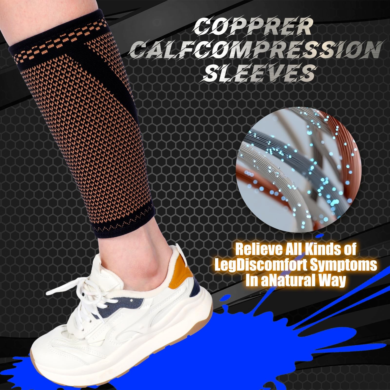 Funnysoft 4 Pairs Copper Calf leg circumference of 15.35 to 17.72 inch, Black