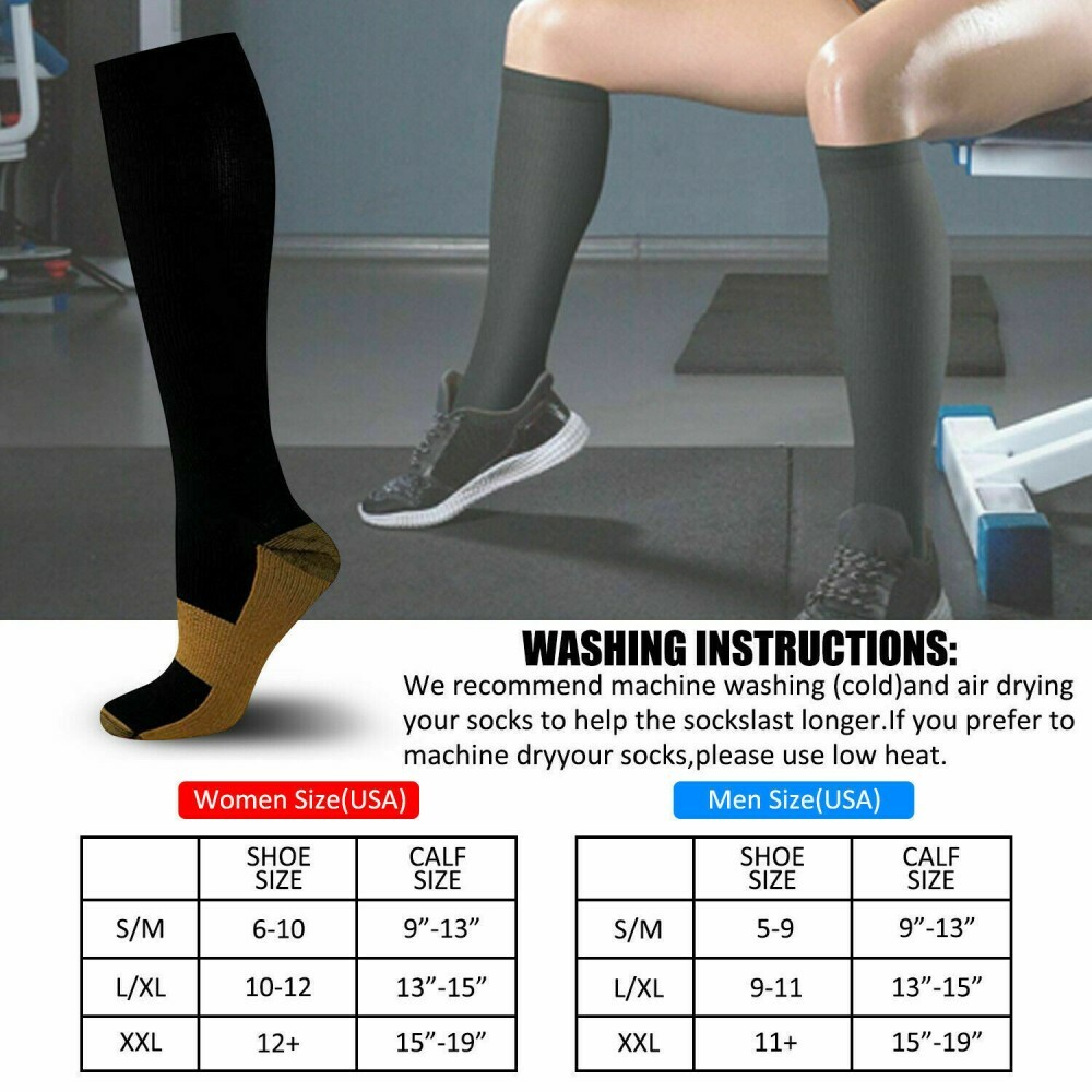Copper Closed Toe Compression Socks Leg Calf Ankle Support Men Women S-XL